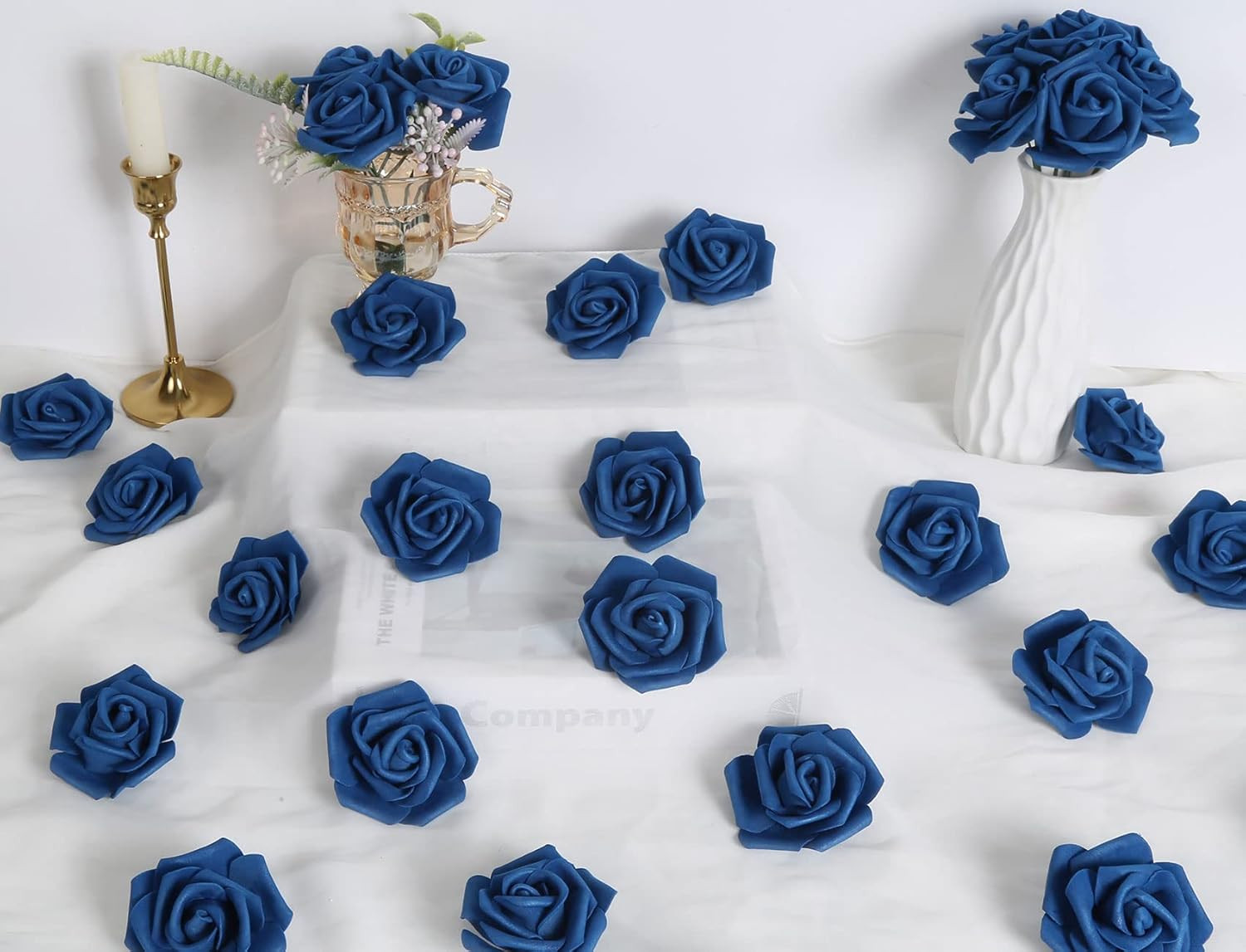 Artificial Roses Flowers Heads, 100 Pcs Navy Blue Foam Fake Roses Bulk 3Inch Ste