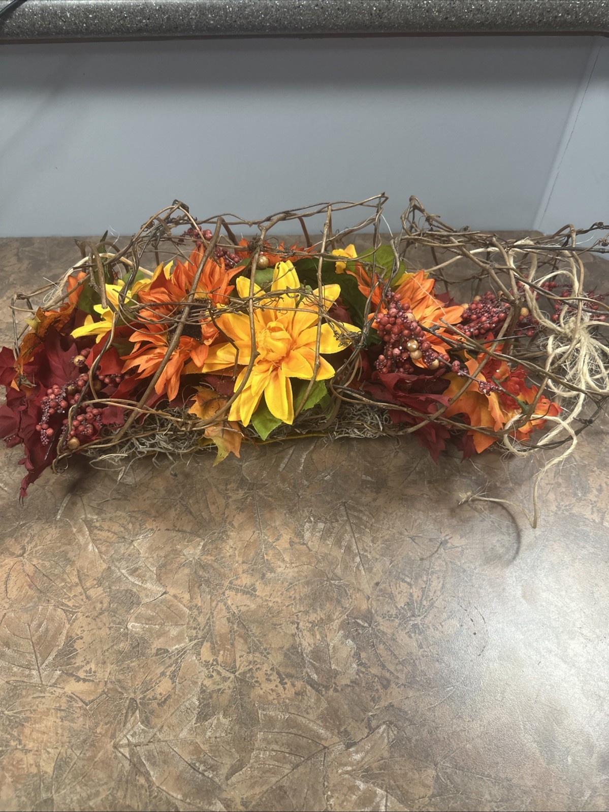Homemade Fall Flowers And Foliage, Centerpiece Or Hang On Wall. Wire Casing