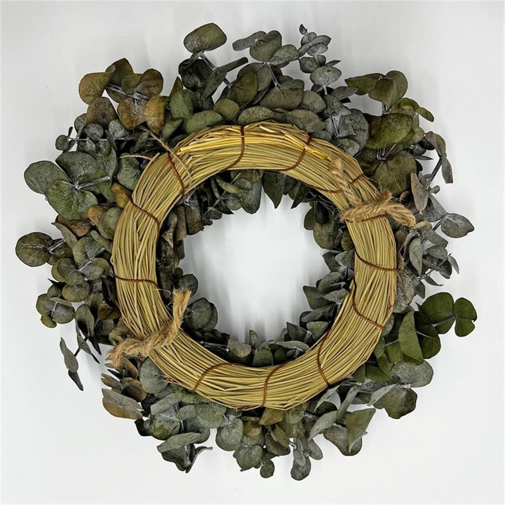 Pemberly Row 12″ Preserved Decorative Real Eucalyptus Wreath in Green