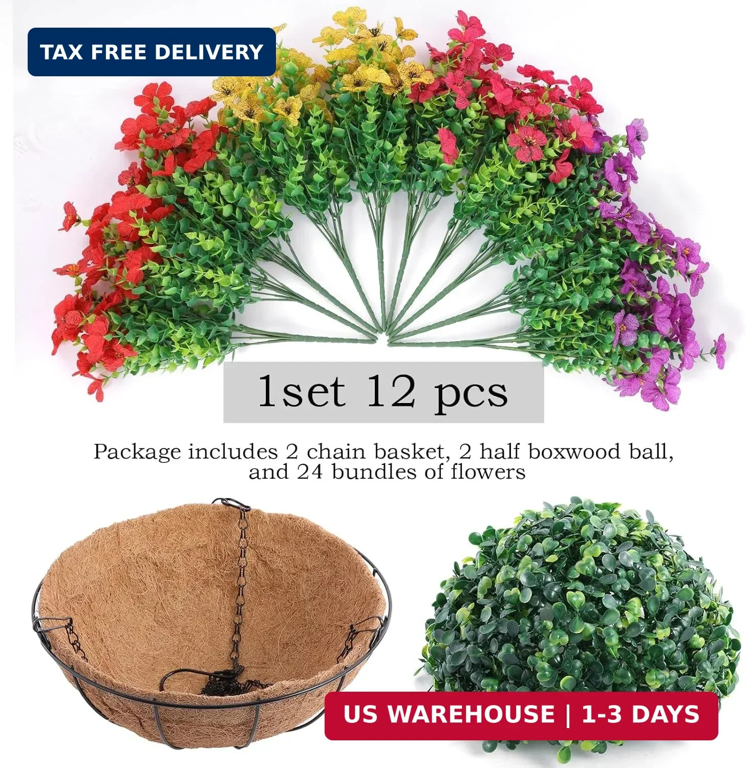 Hananona 2 Set Artificial Outdoor Flowers with Hanging Basket, 2 Hanging Planter
