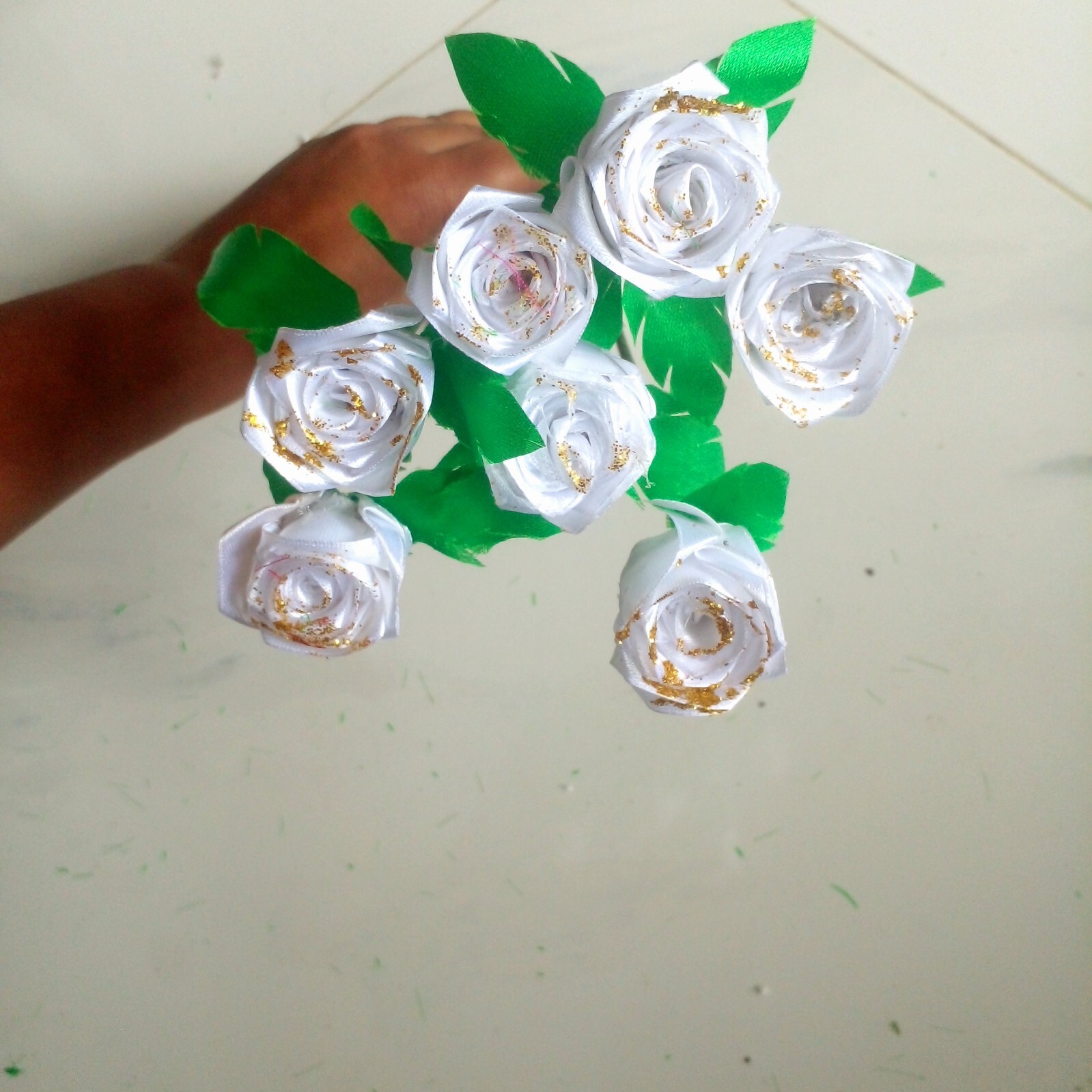 RIBBON ROSE FLOWERS Satin Lot Multicolour DIY Craft Handmade Artificial 5pcs Sti