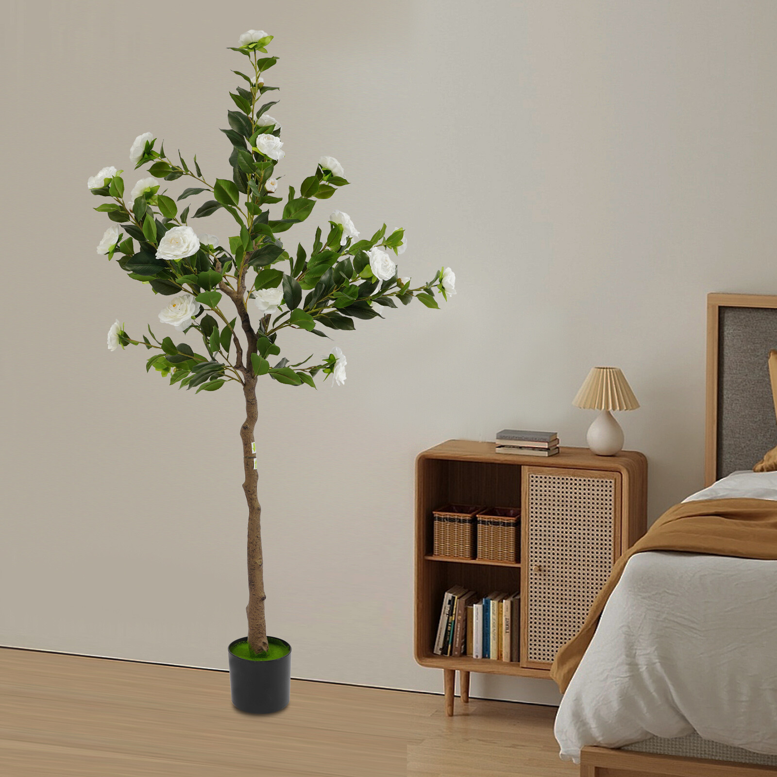 150CM Camellia Plant in Pot with White Flowers White Artificial Camellia Trees