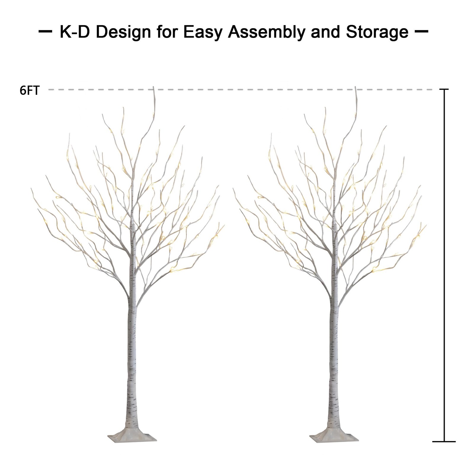 LIGHTSHARE 6 Feet 72L LED Birch Tree Lights, Pack 6 Feet, 2-Pack, Warm White