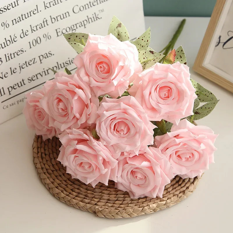 New 9 Heads Artificial Rose Bouquet for Wedding Valentine’S Day Gift Decoration