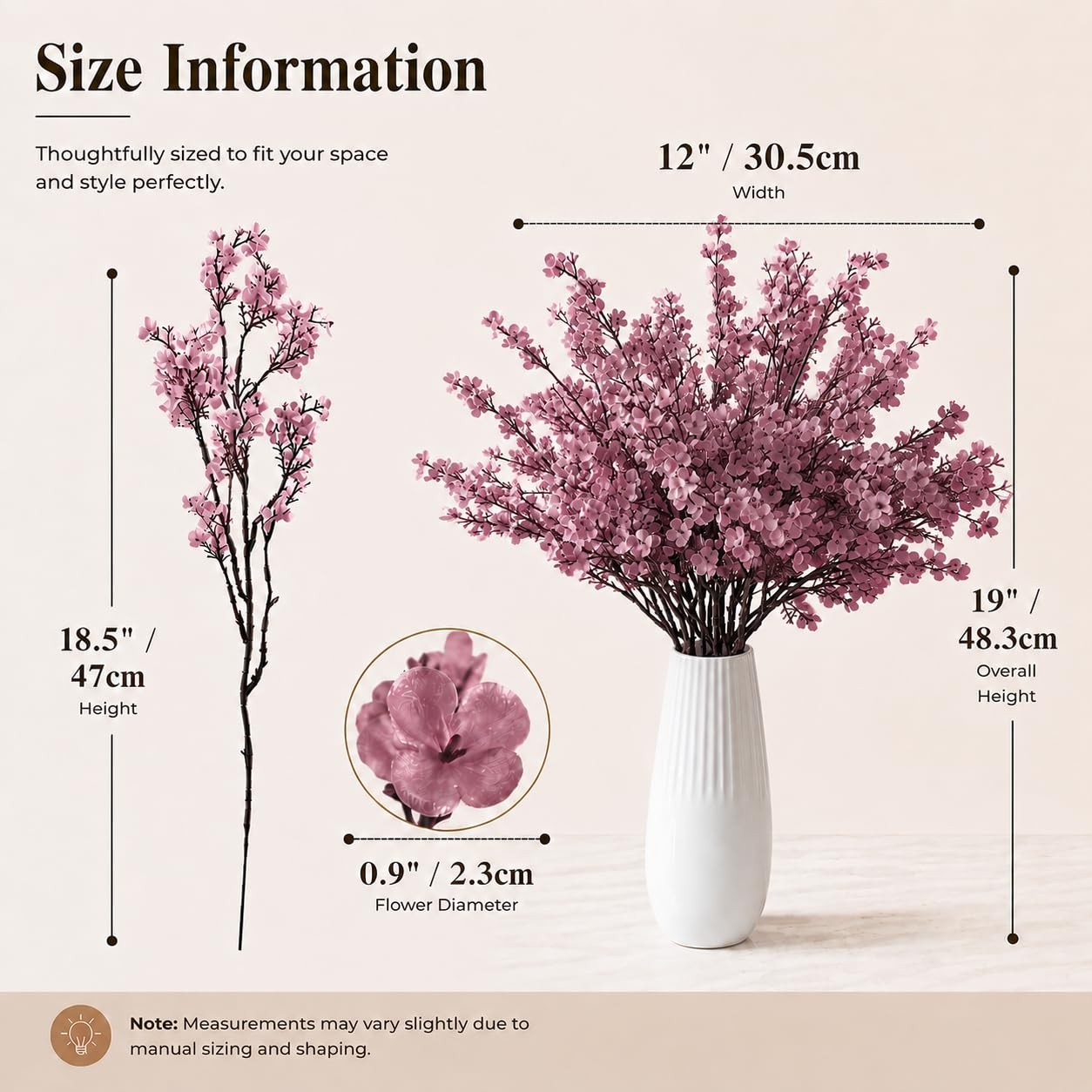 6 PCS Dusty Pink Artificial Babys Breath Flowers 18.5 Inch Silk Gypsophila