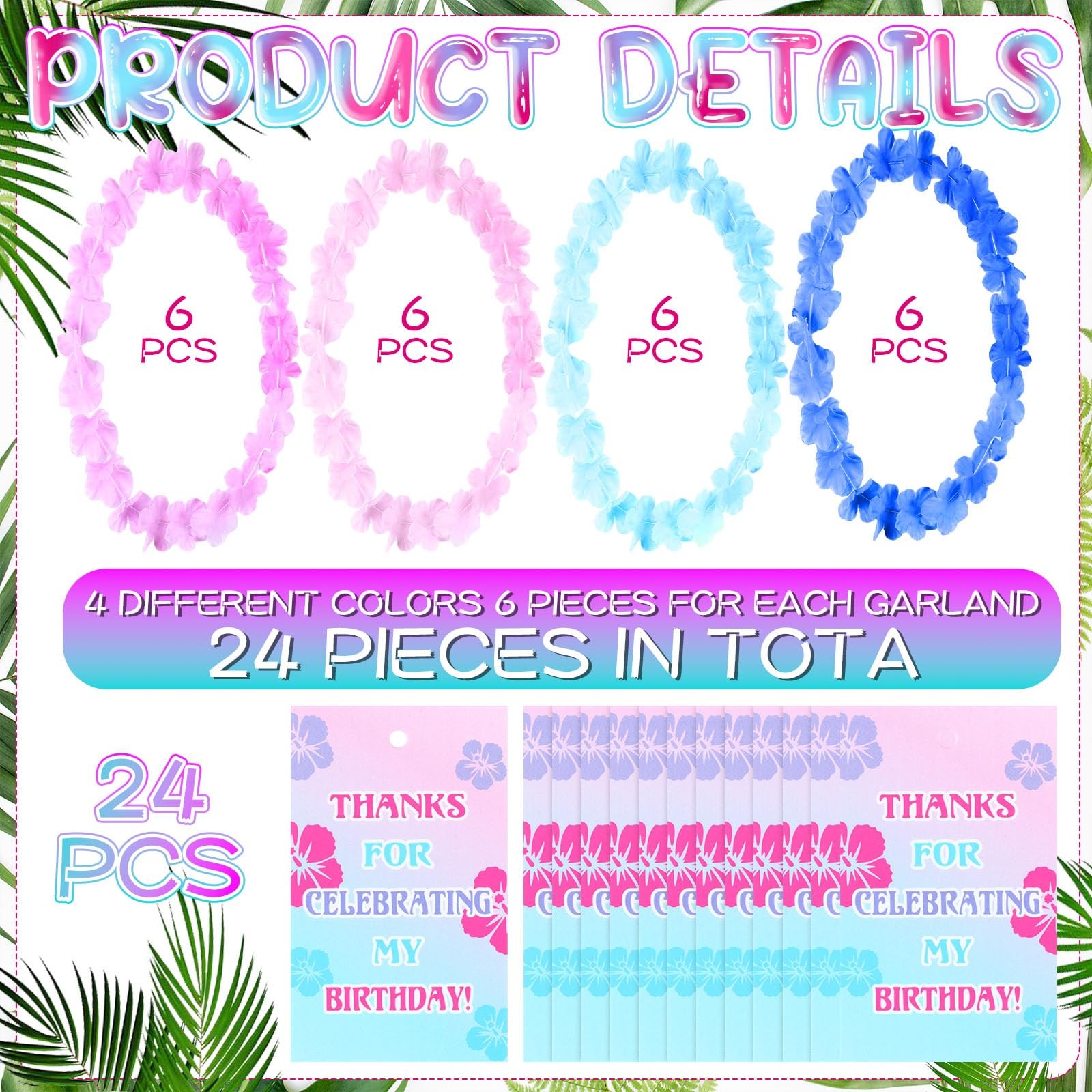 24 Counts Hawaiian Leis Bulk Tropical Flower Lei Hawaiian Necklaces with Cart…