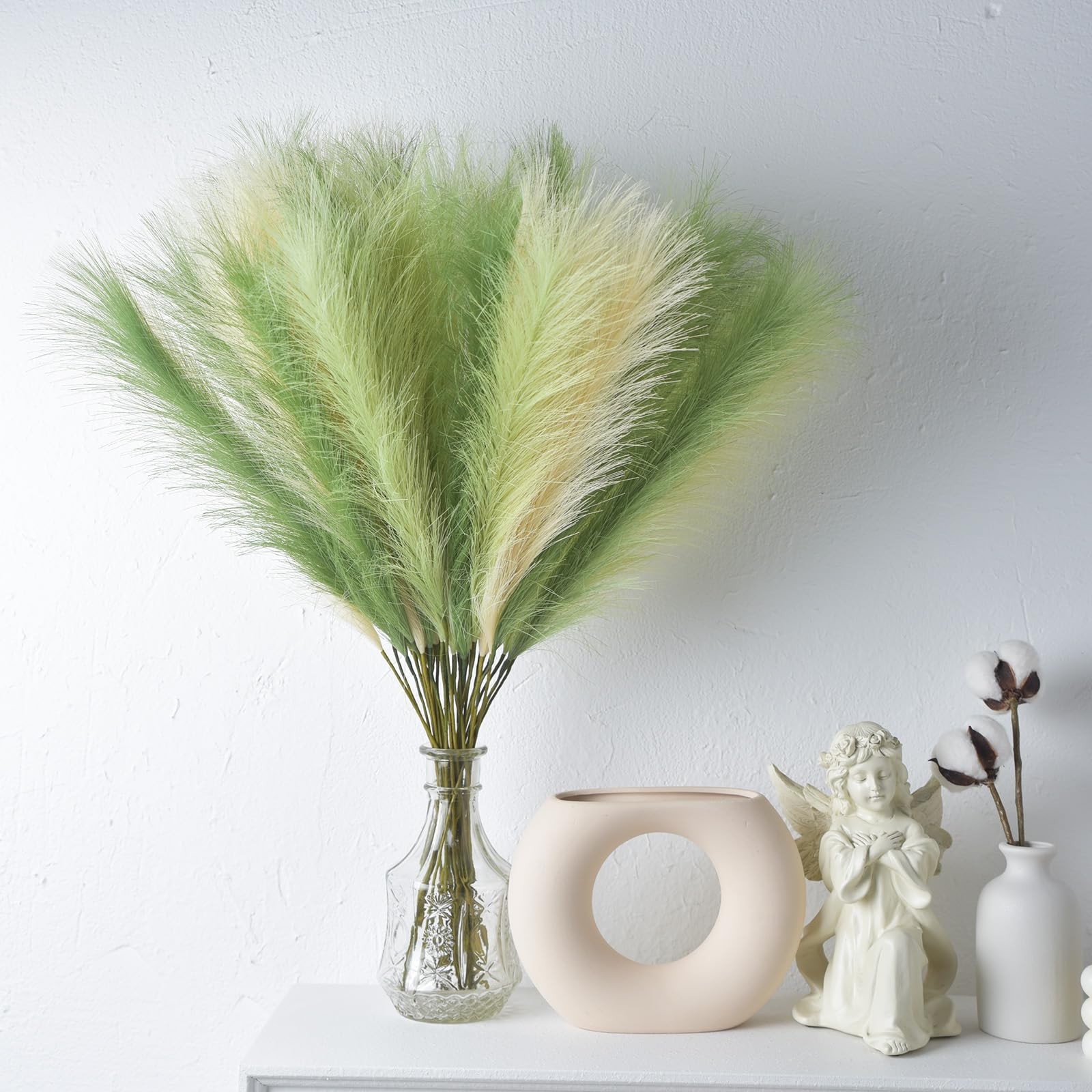 LSKYTOP Green Pampas Grass Decor,23Inch 12pcs Faux Pampas Grass Bouquets Arti…