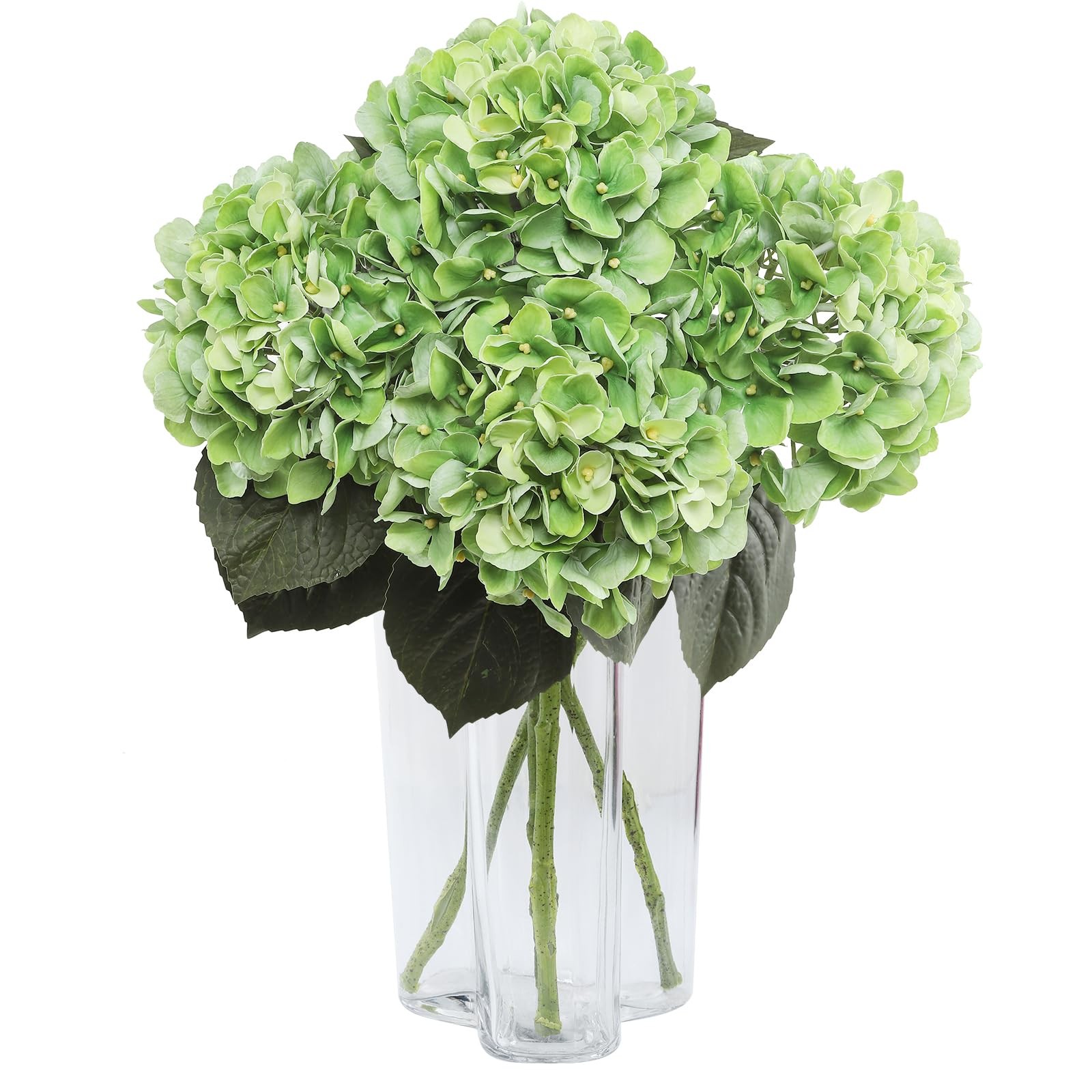 3Pcs Green Hydrangea Artificial Flowers,Latex Real Touch Hydrangeas Faux Hydr…