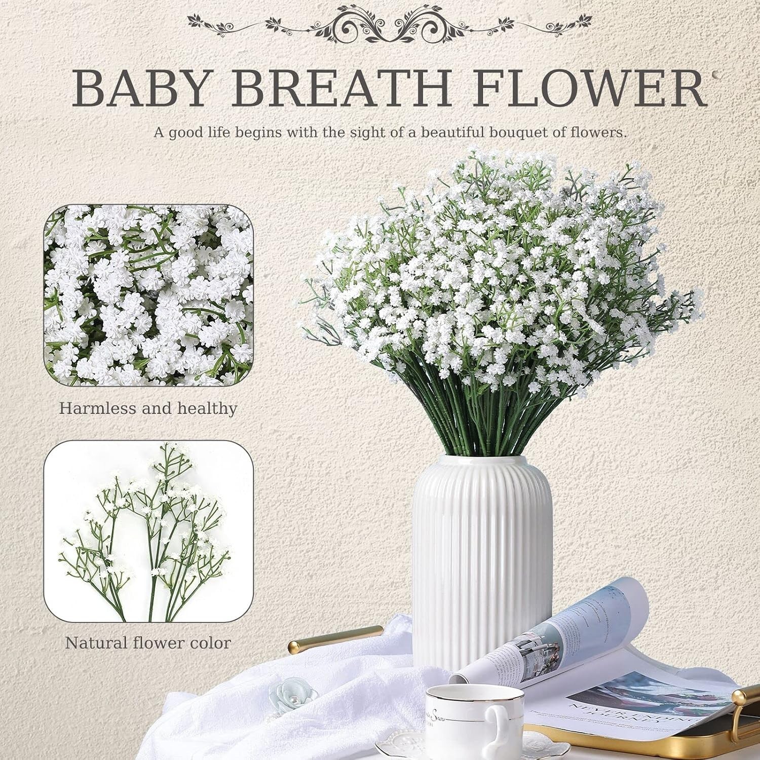 Realistic Baby’s Breath Faux Flowers – 6 Pcs, Ideal for Indoor & Outdoor Events