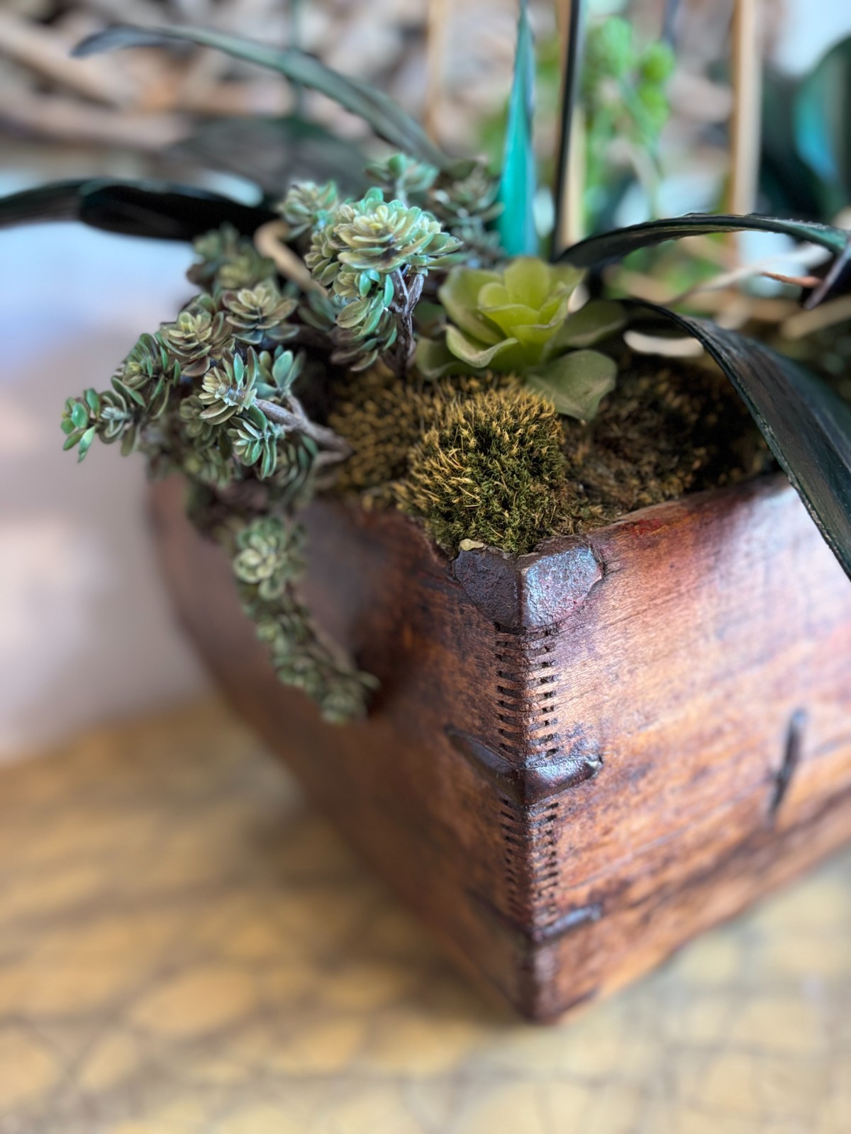 White Orchid Succulent Moss Faux Plant Arrangement
