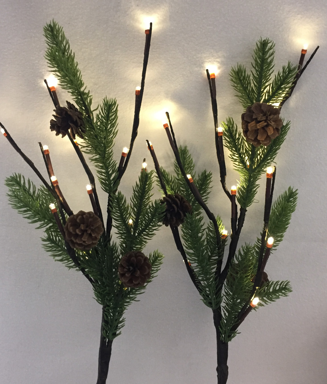 Lighted Artificial Pine Evergreen Branches W/Natural Pine Cones 19.75″ Set of 2