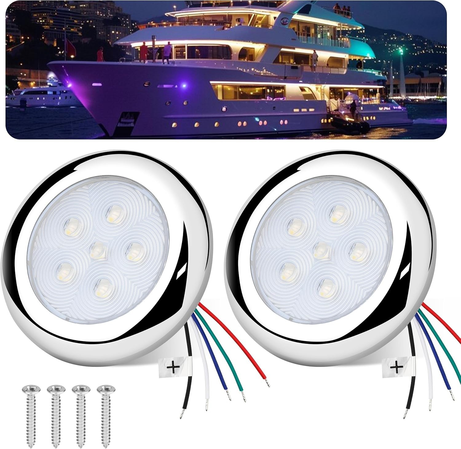 3Inch RGBW Boat Courtesy Lights IP68 Waterproof Marine LED Lights Stainless Stee