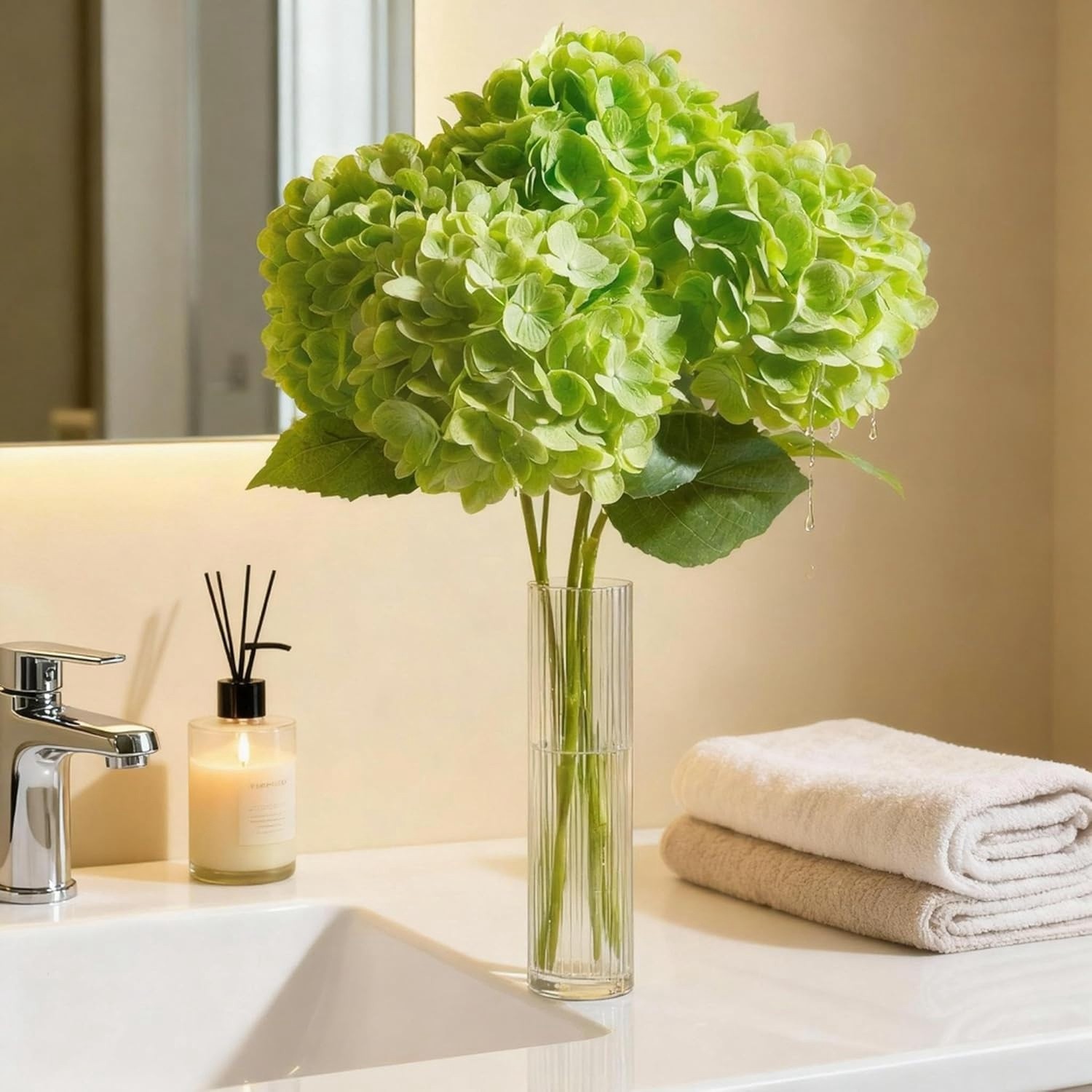 4-Pack Real Green Artificial Hydrangea Flowers, 20″ Faux Hydrangea Stems1147