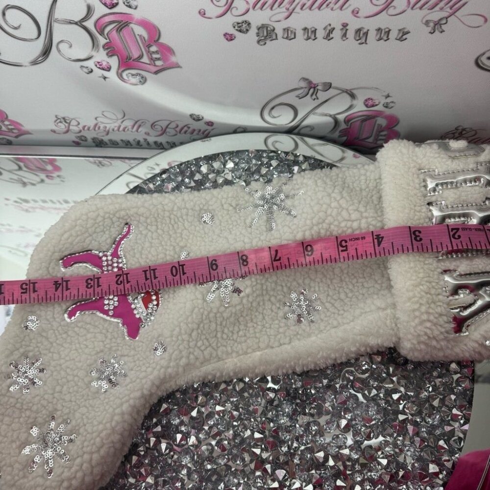 Victoria secret pink stocking Christmas Sherpa 2019 bling diamonds dog rare Xmas