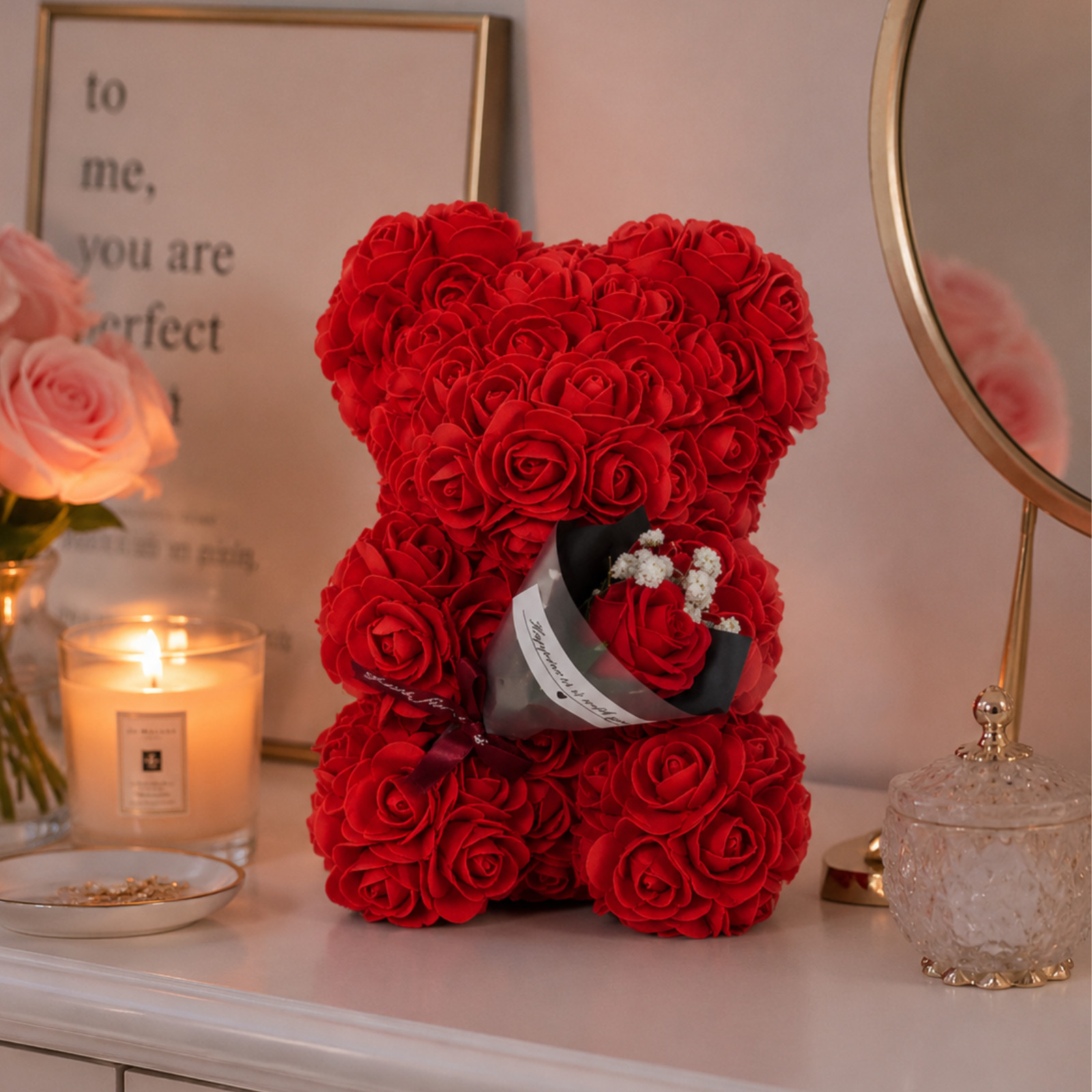 Luxury Foam Rose Teddy Bear Bouquet Gift for Women Wedding Mother’s Day Annivers