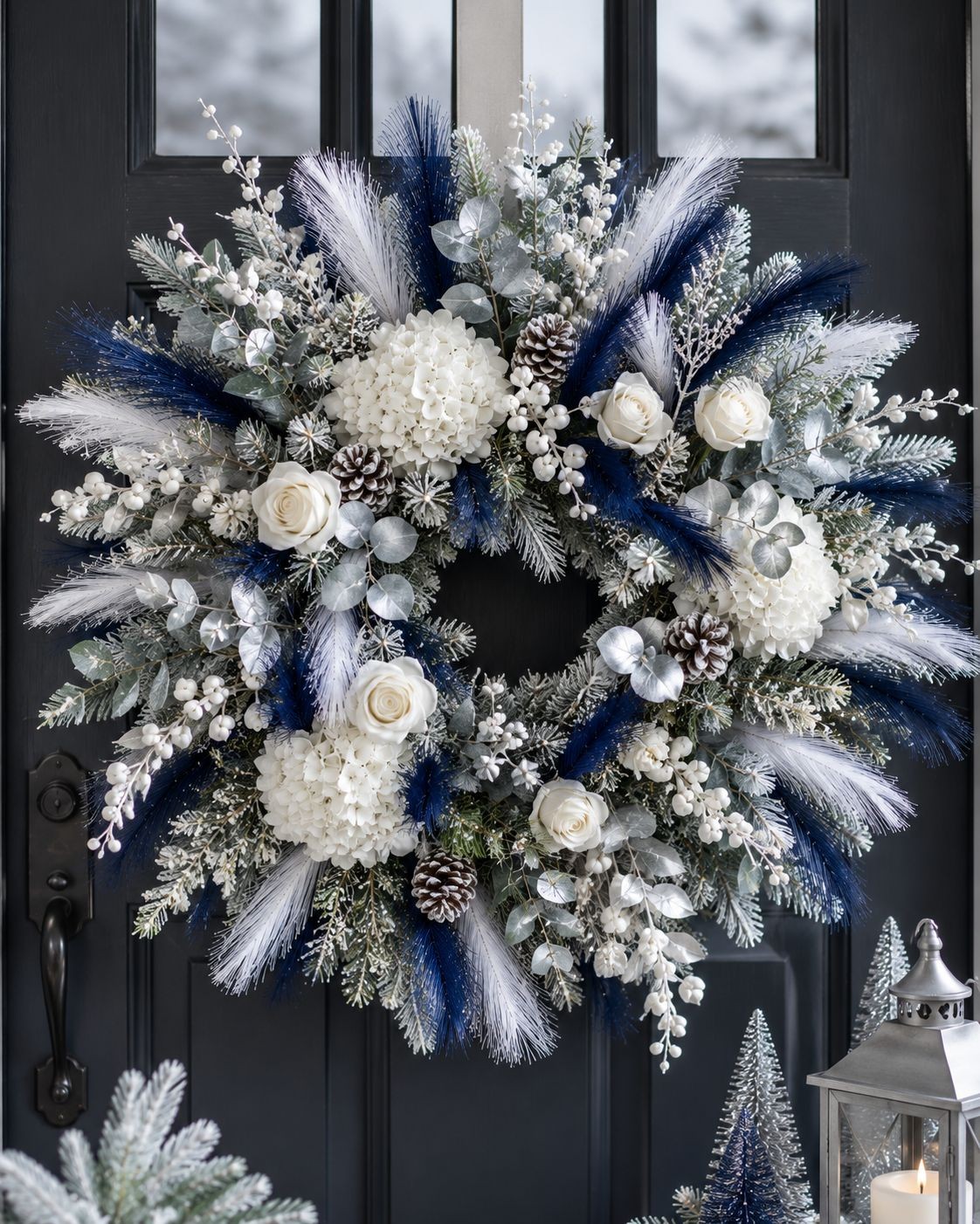 Blue and White Grass Stems Set of 17 Artificial Floral Grass Navy Blue White Pam