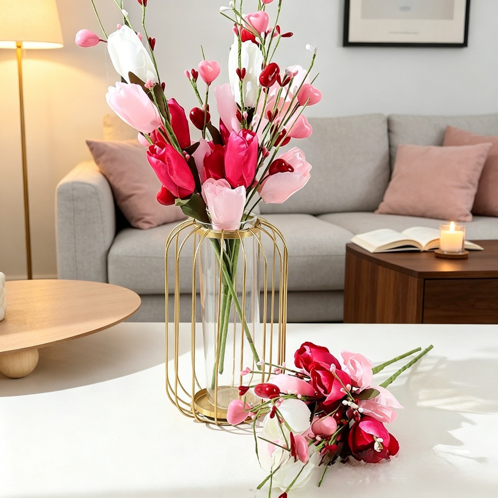 Silk Butterfly Bouquet Pink White Decor Delicate Silk Petals Sturdy Wire Stems