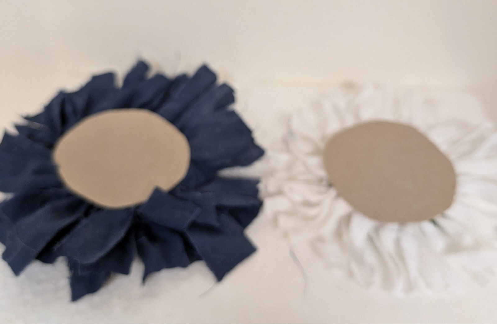 2 Primitive Rustic Handmade Farmhouse rag 5.5″ and 6″ fabric flowers new