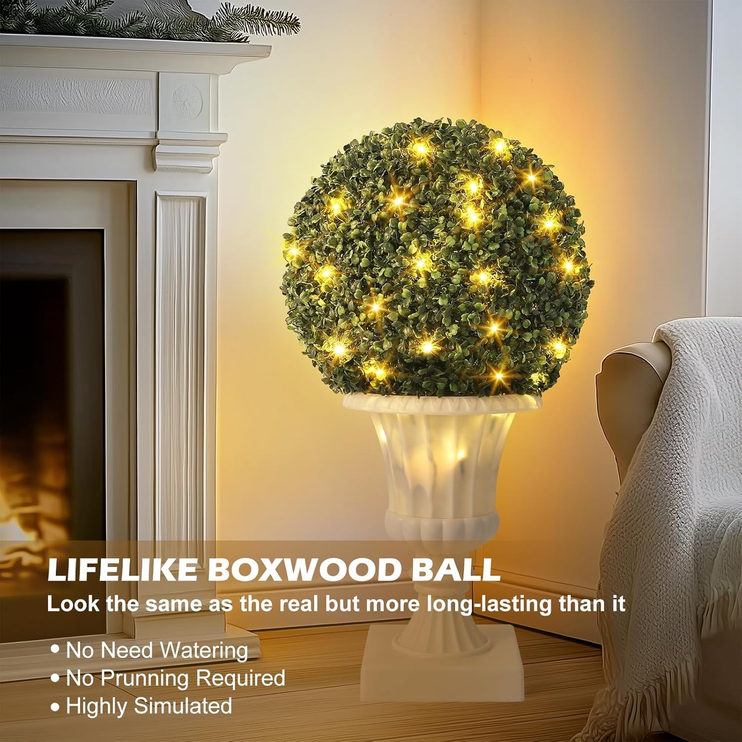16″ Pre-Lit Artificial Plant with Lights Timer Remote Control Outdoor Ball Tree