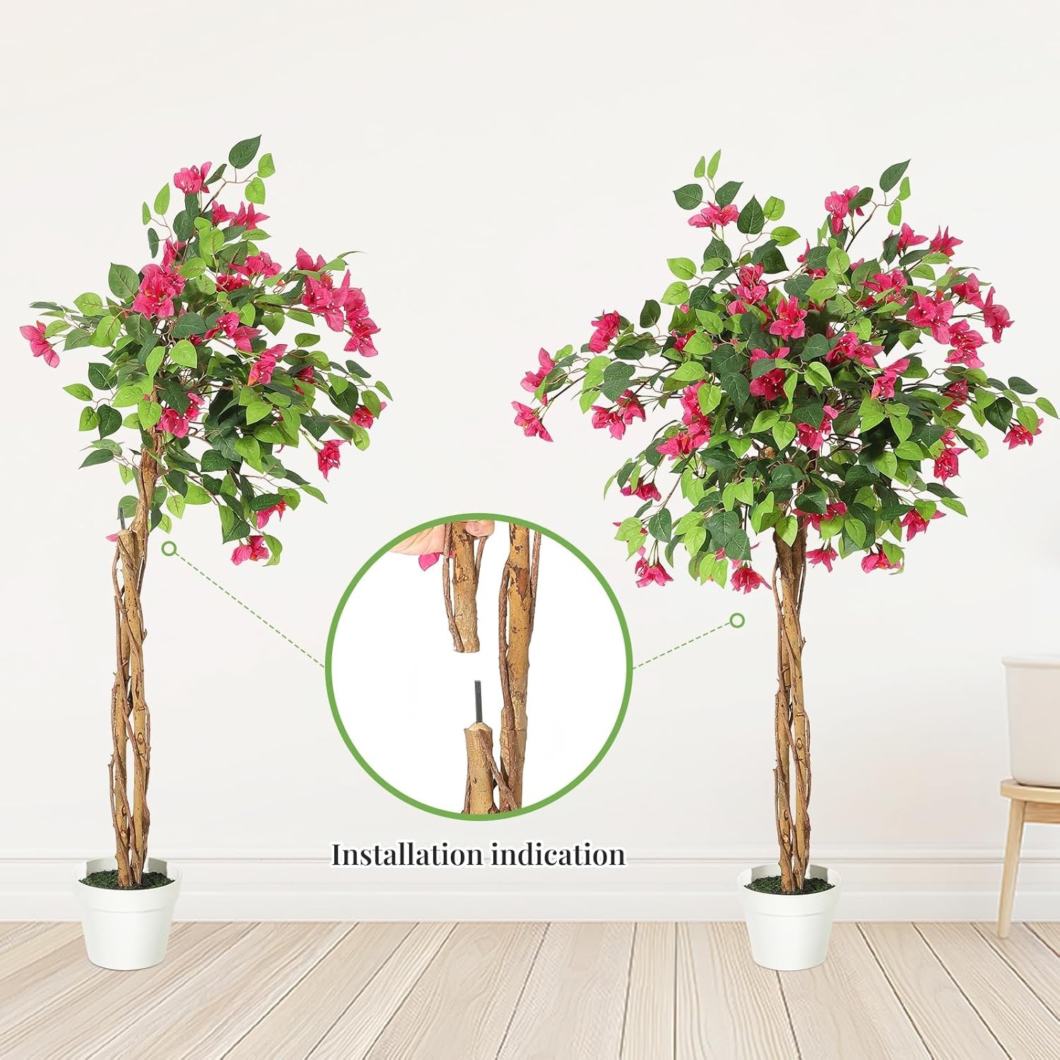 Artificial Bougainvillea Tree 4FT Fake Flower Tree Artificial Indoor w/White Pot
