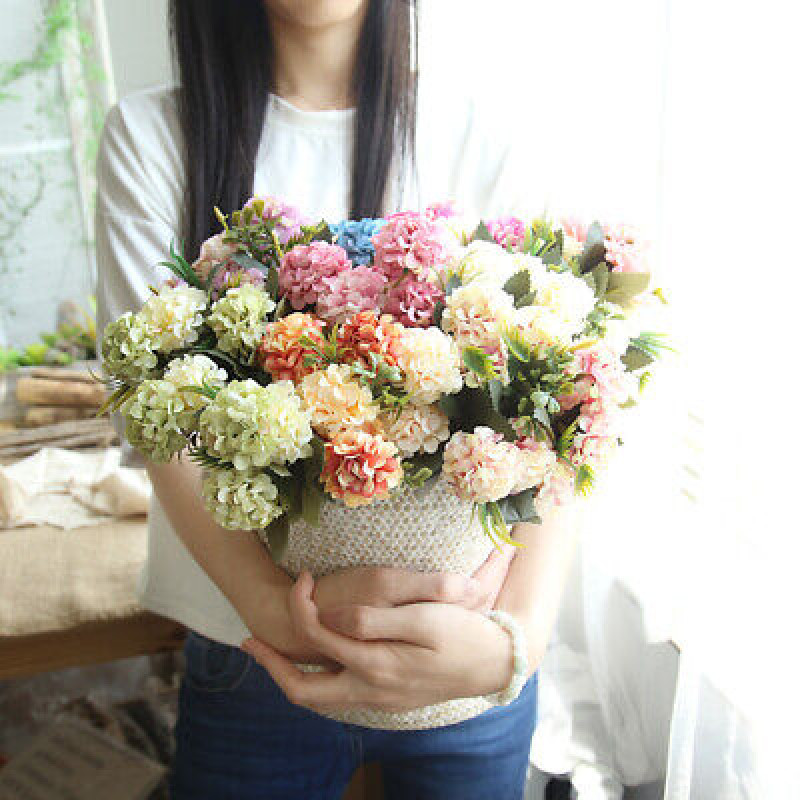Artificial Silk Hydrangea Bouquet 10 Blooms for Indoor Wedding Centerpiece Decor