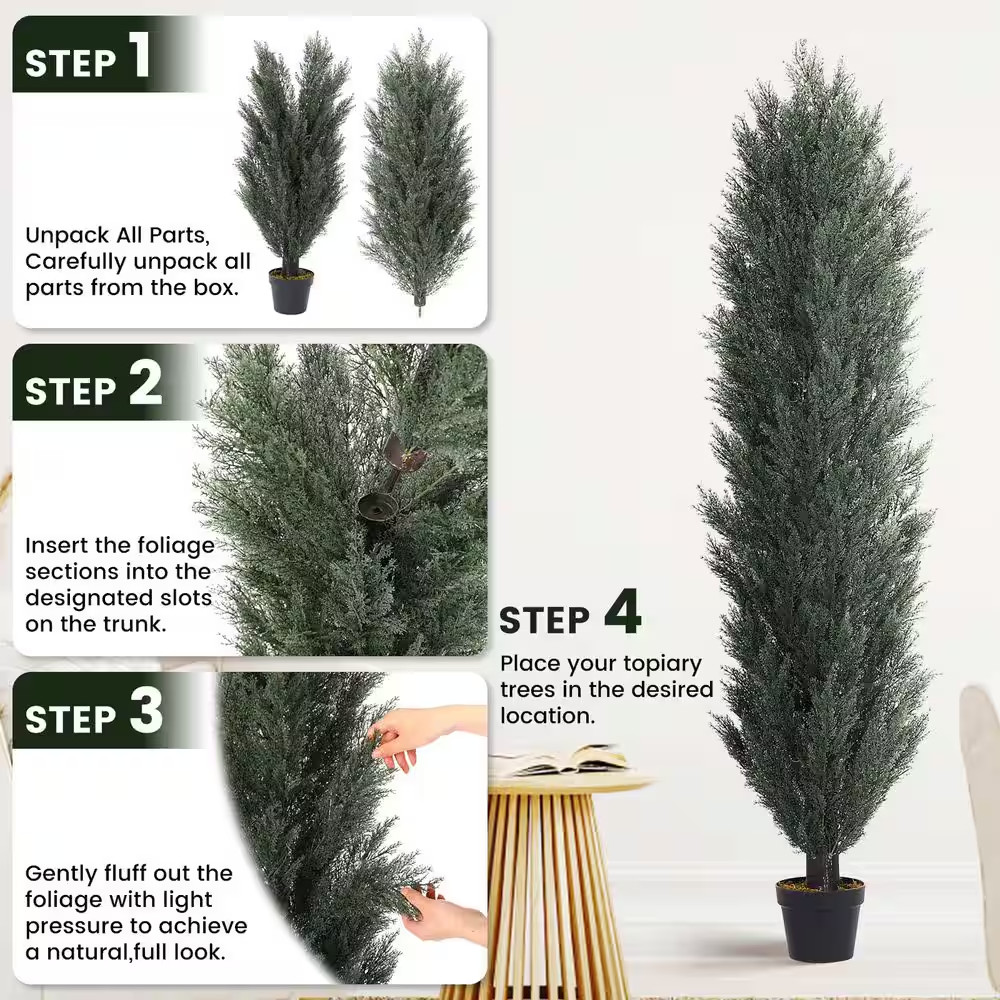 2-Piece 59 In. Artificial Cedar Tree Monochrome Pines in Pot for Garden