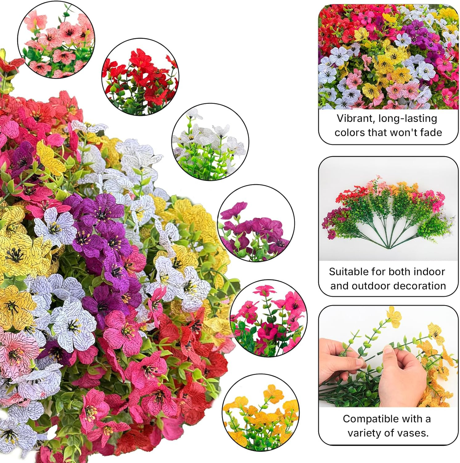 24 Bundles Artificial Flowers for Outdoors, UV Resistant No Fade Fake Flowers fo