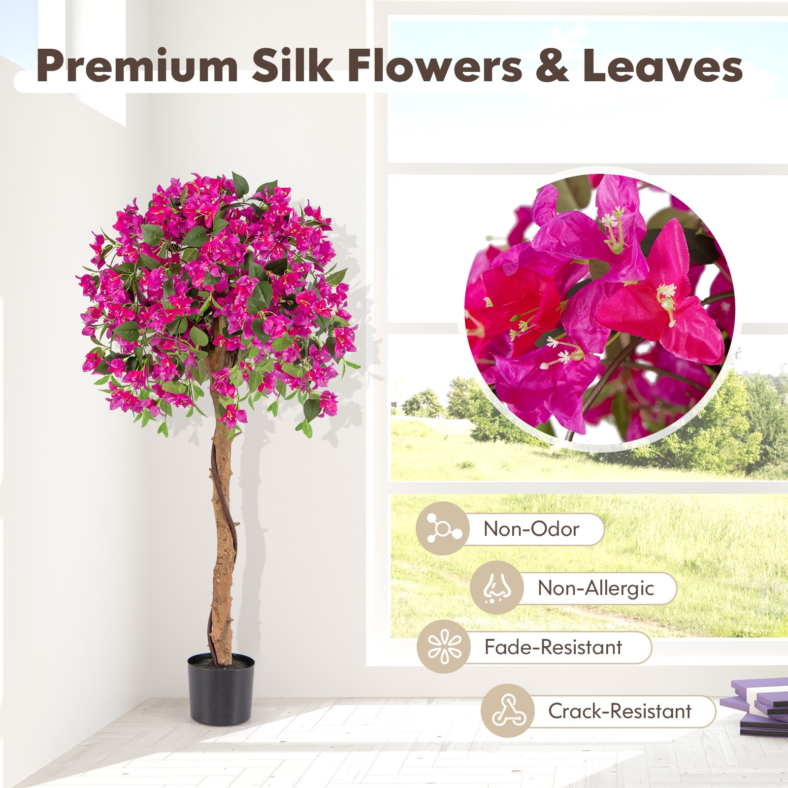 2PCS 53″ Artificial Azalea Tree Floral Plant w/Red Azalea Flowers Nursery Pot