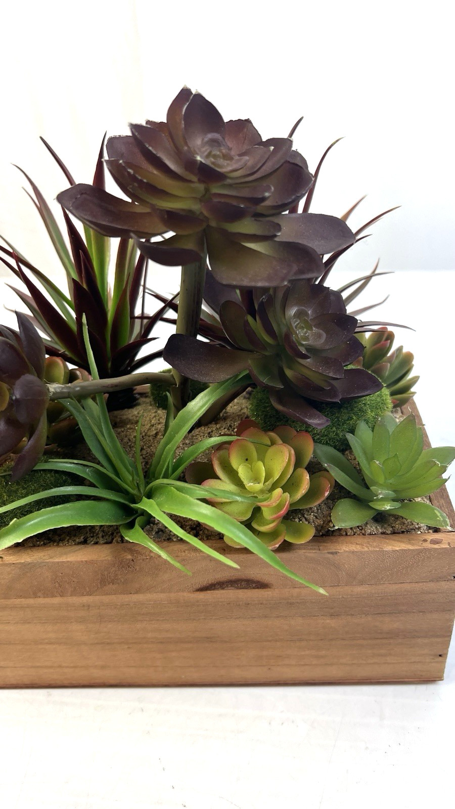 Decorative Faux Succulent Arrangement Home Decor Wooden Planter Box Rustic