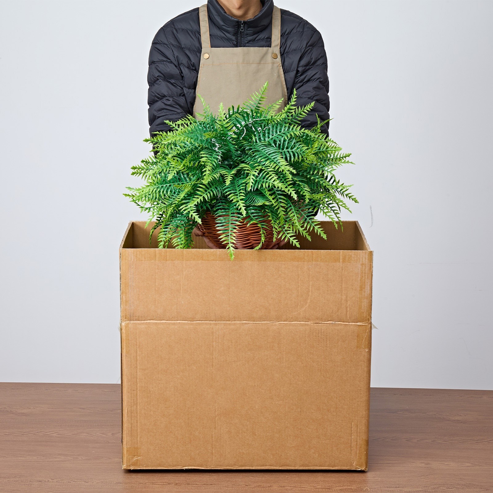 Artificial Ferns, Set of 2 Hanging Boston Fern Bush Plants with 23-Inch Length