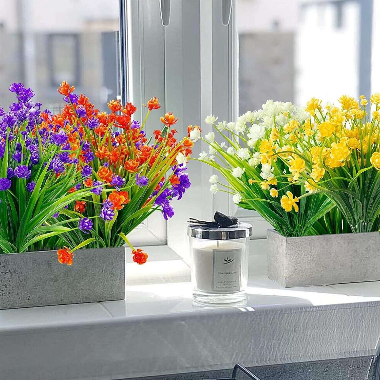 LOT Bundles Artificial Flower for Outdoors UV Resistant Fake Flowers Faux Plant