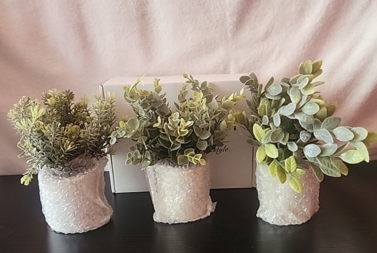 Der Rose 3 Pack Mini Artificial Plants & Pots Decor Eucalyptus Rosemary Boxwood