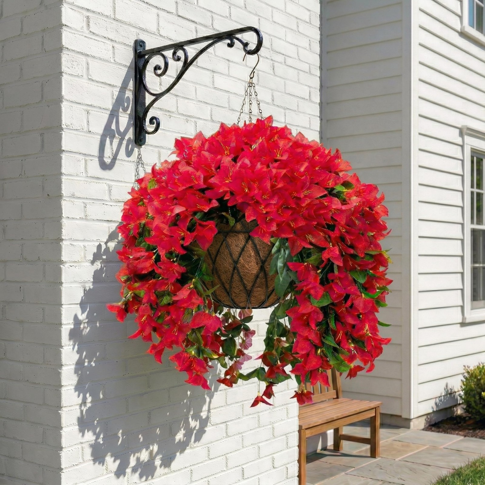 Artificial Flowers for Outdoors Fake Red Bougainvillea Hanging Flower Decorat…