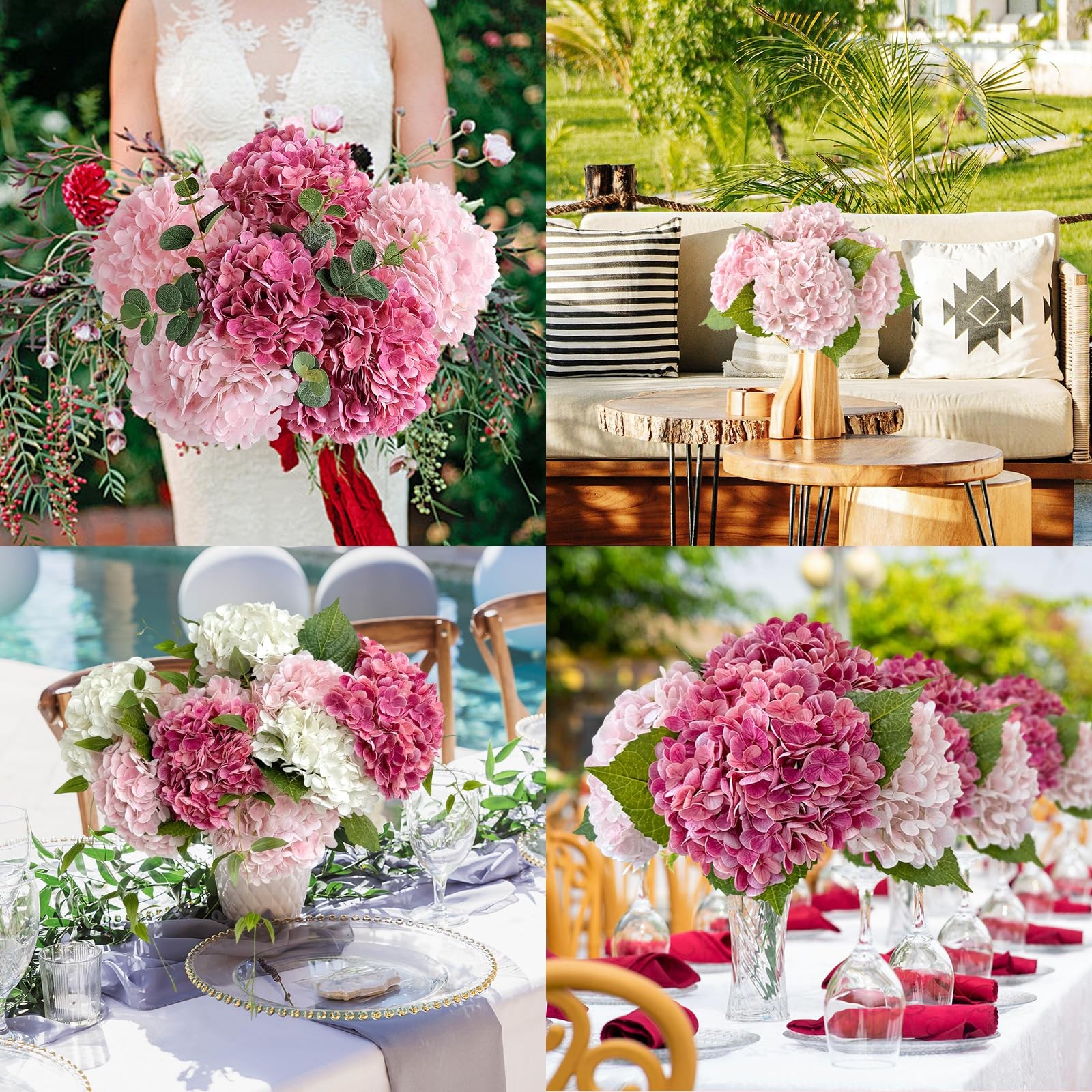 Pink Hydrangea Artificial Flower 3 PCS 21in Real Touch Large Hand Feel Moistu…