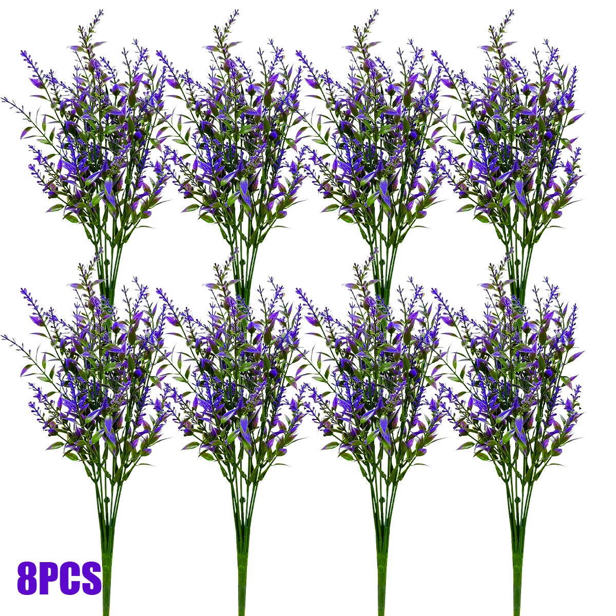 8Pcs Artificial Lavender Flowers UV Resistant Plastic Plants Outdoor Yard Decor