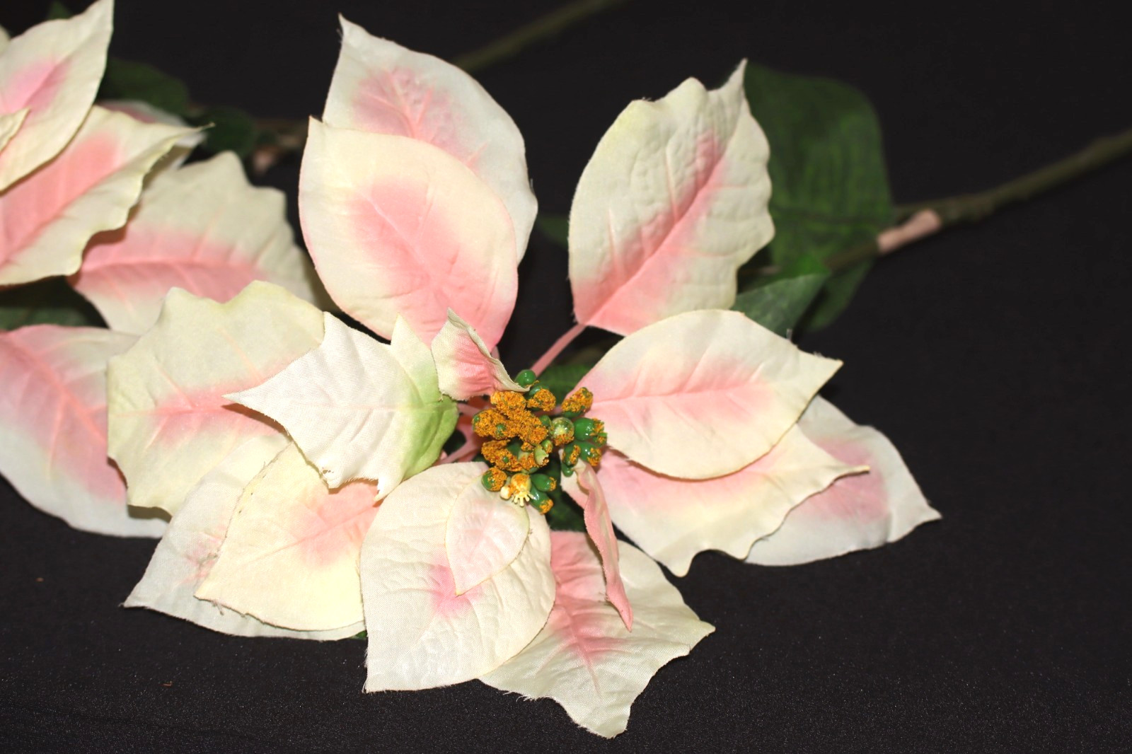 2 vintage Large Pink Poinsettia Floral w/long Stems 25″ each Victorian style