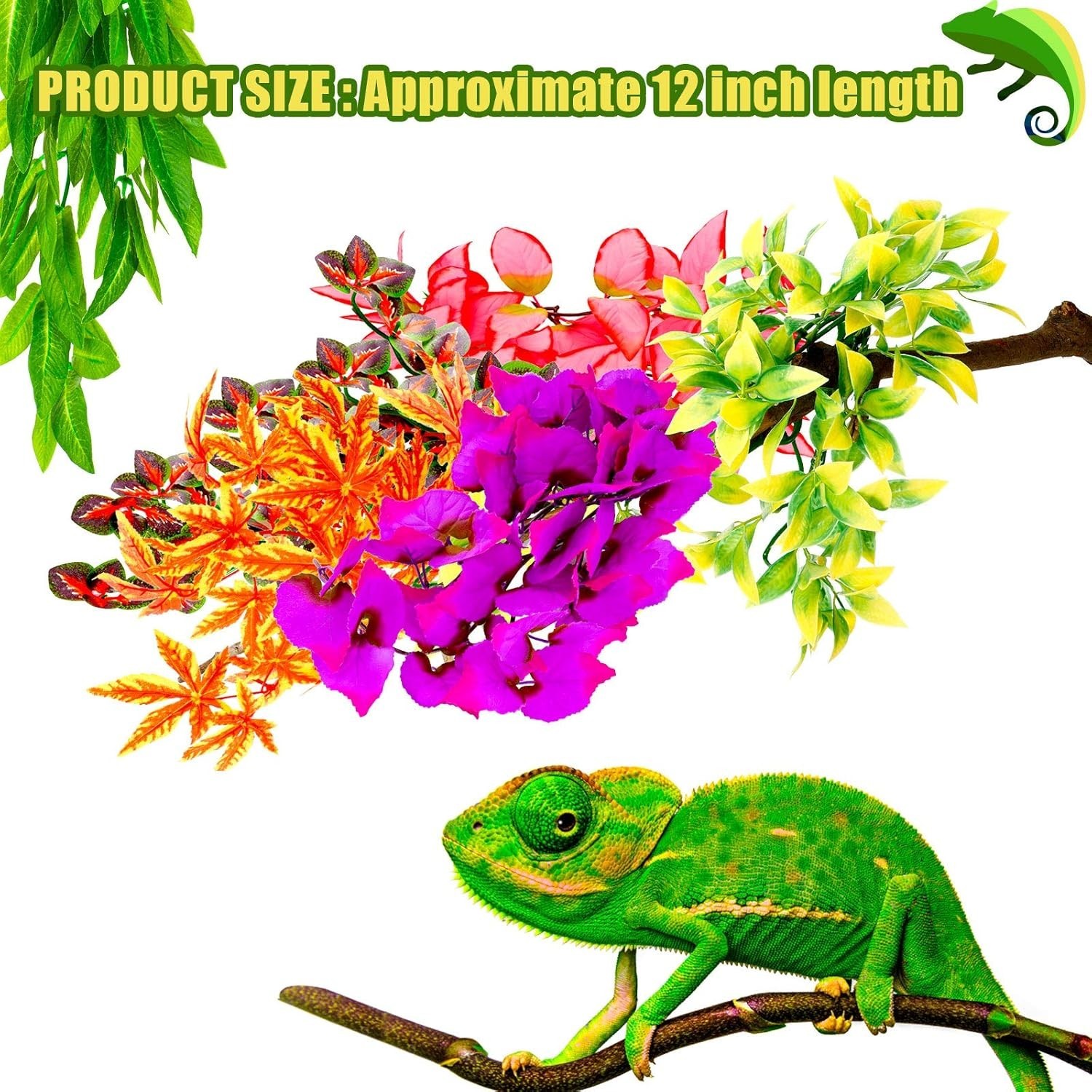 6 Pack of 12-Inch Reptile Habitat Silk Plants with Suction Cups for Easy Setup