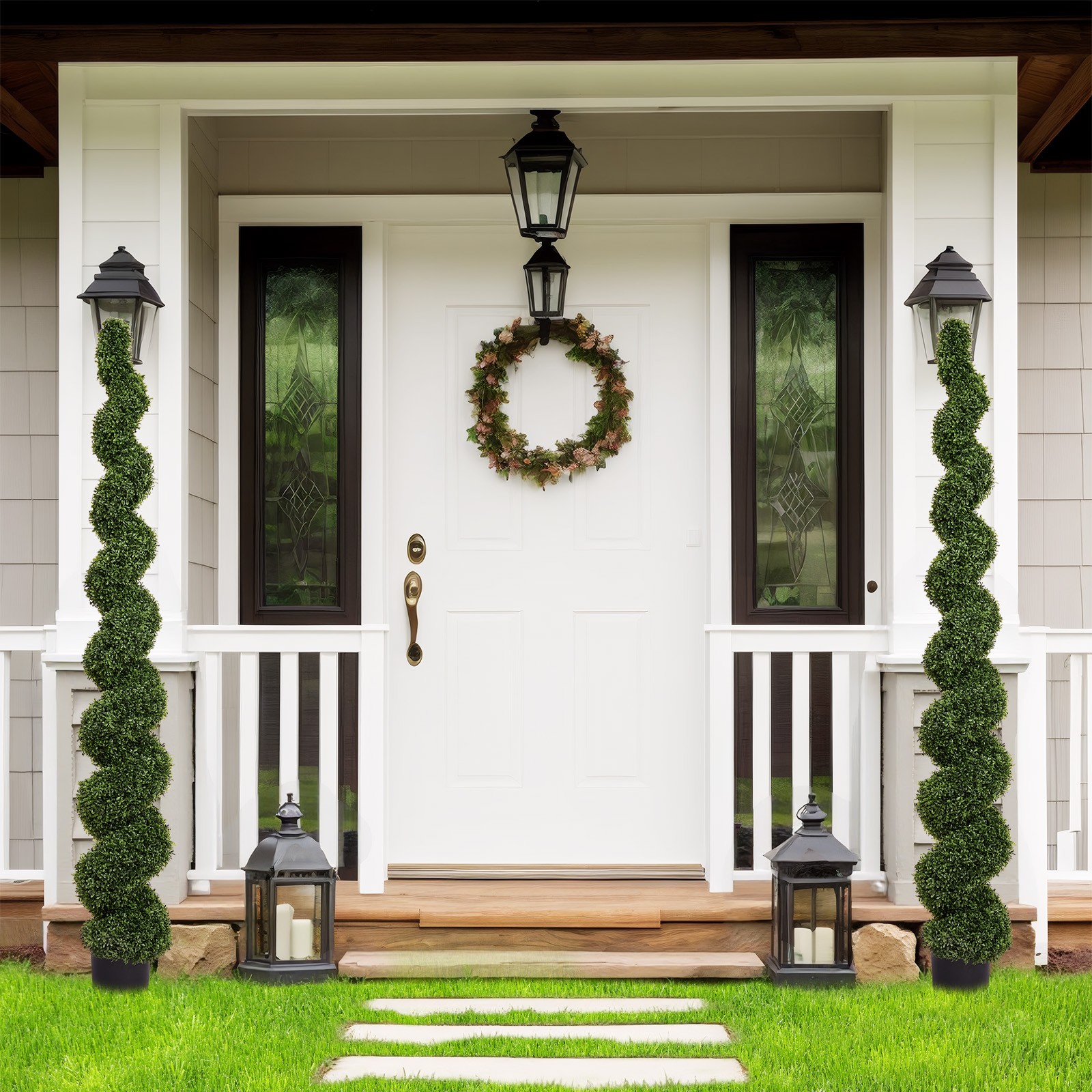 7FT Spiral Topiary Trees Artificial Outdoor Faux Boxwood Plants Potted Trees
