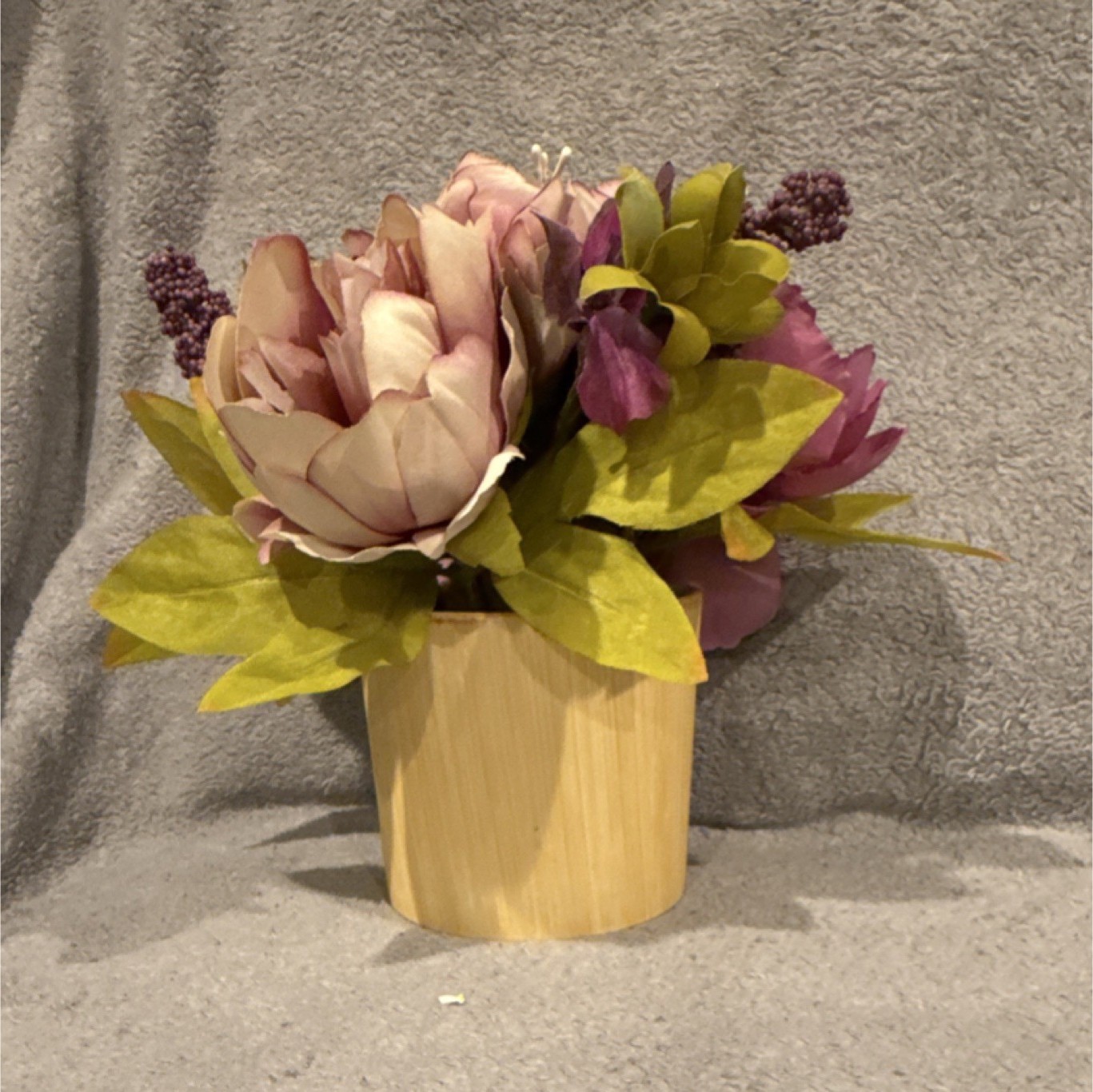 Artificial Peony Floral Arrangement in Vase – Pink Purple Green Centerpiece