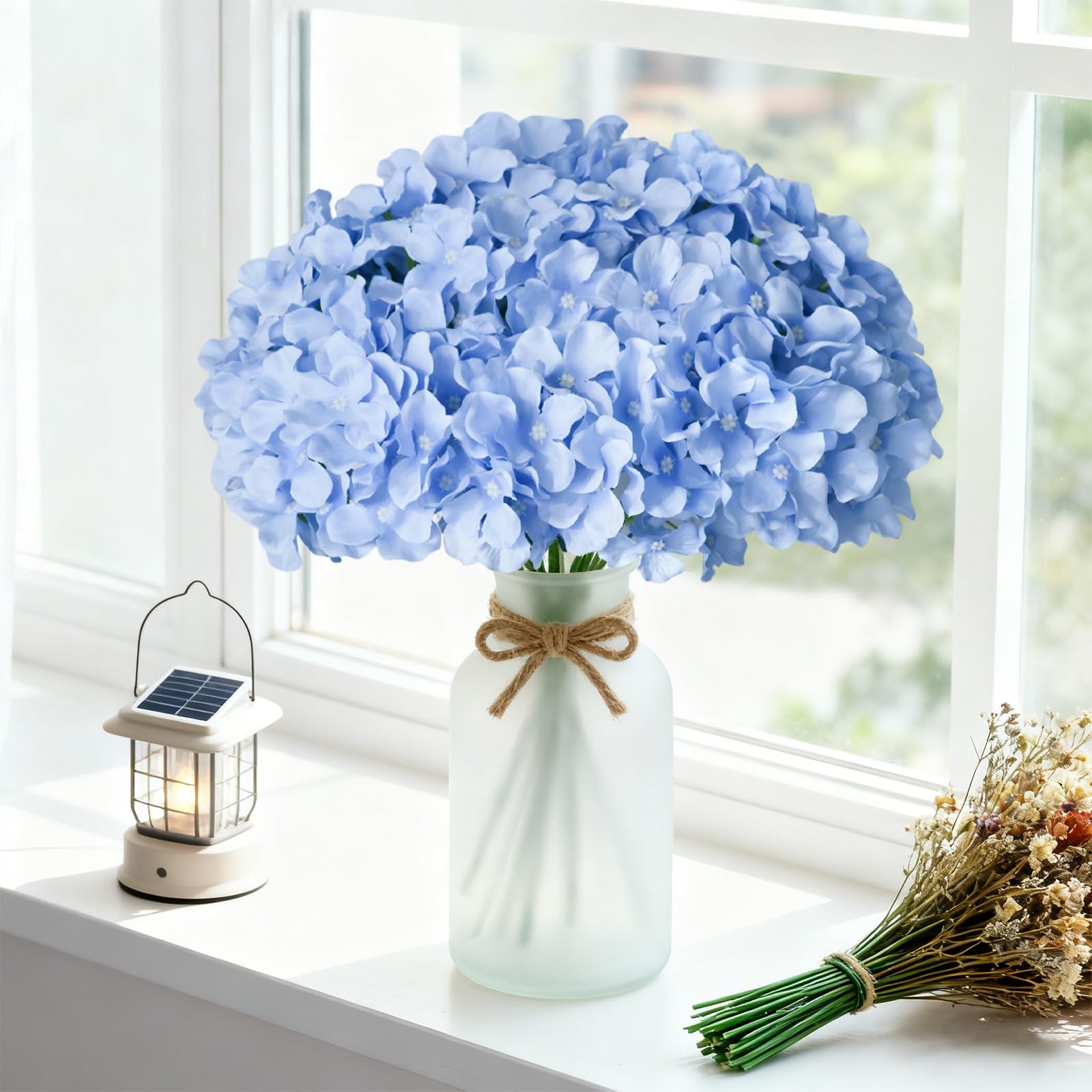 65Pcs Blue Hydrangea Artificial Flowers Bulk，Realistic Silk Fake Flowers with…