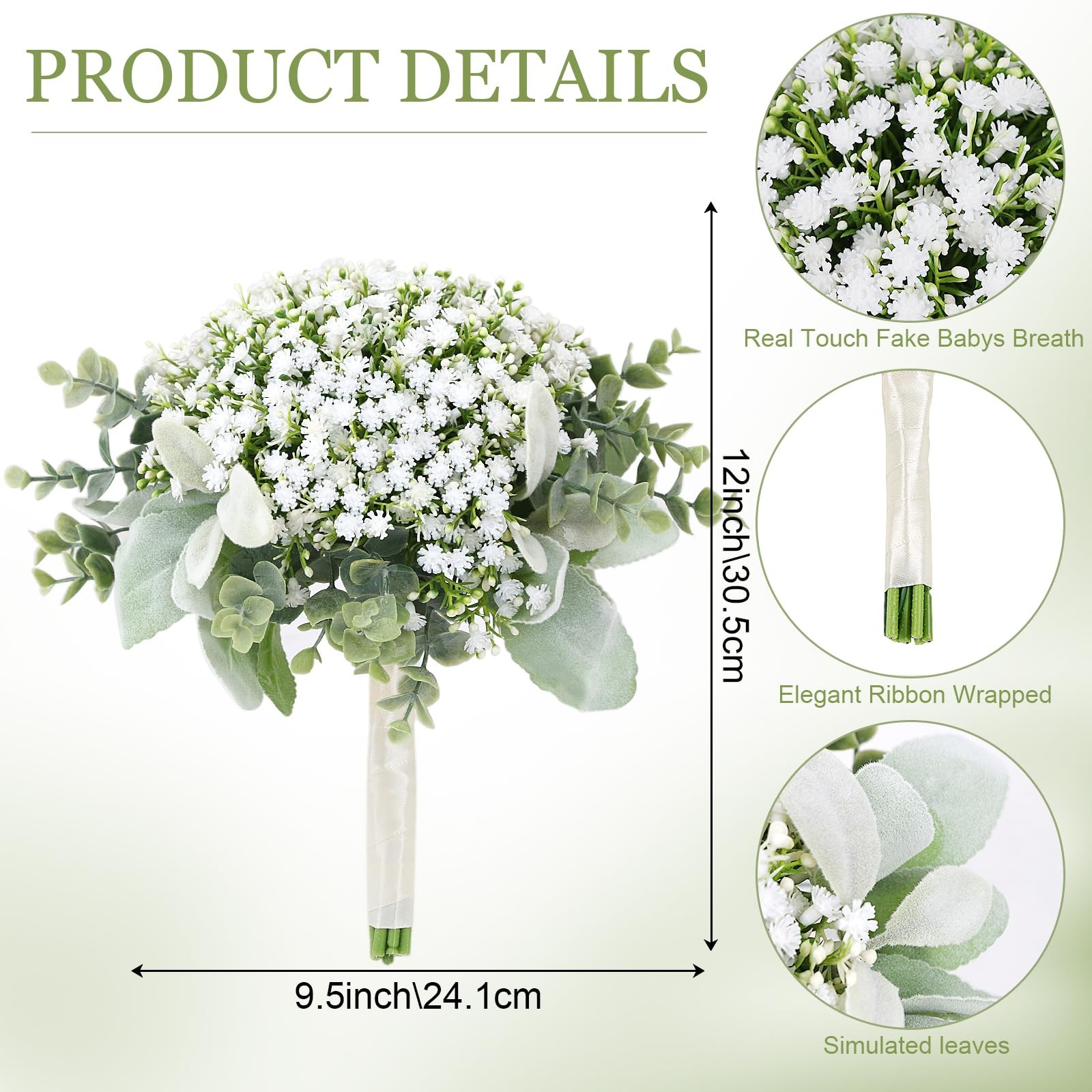 Wedding Artificial Bridesmaids Bouquets Set of 6- Faux Babys Breath White Fak…