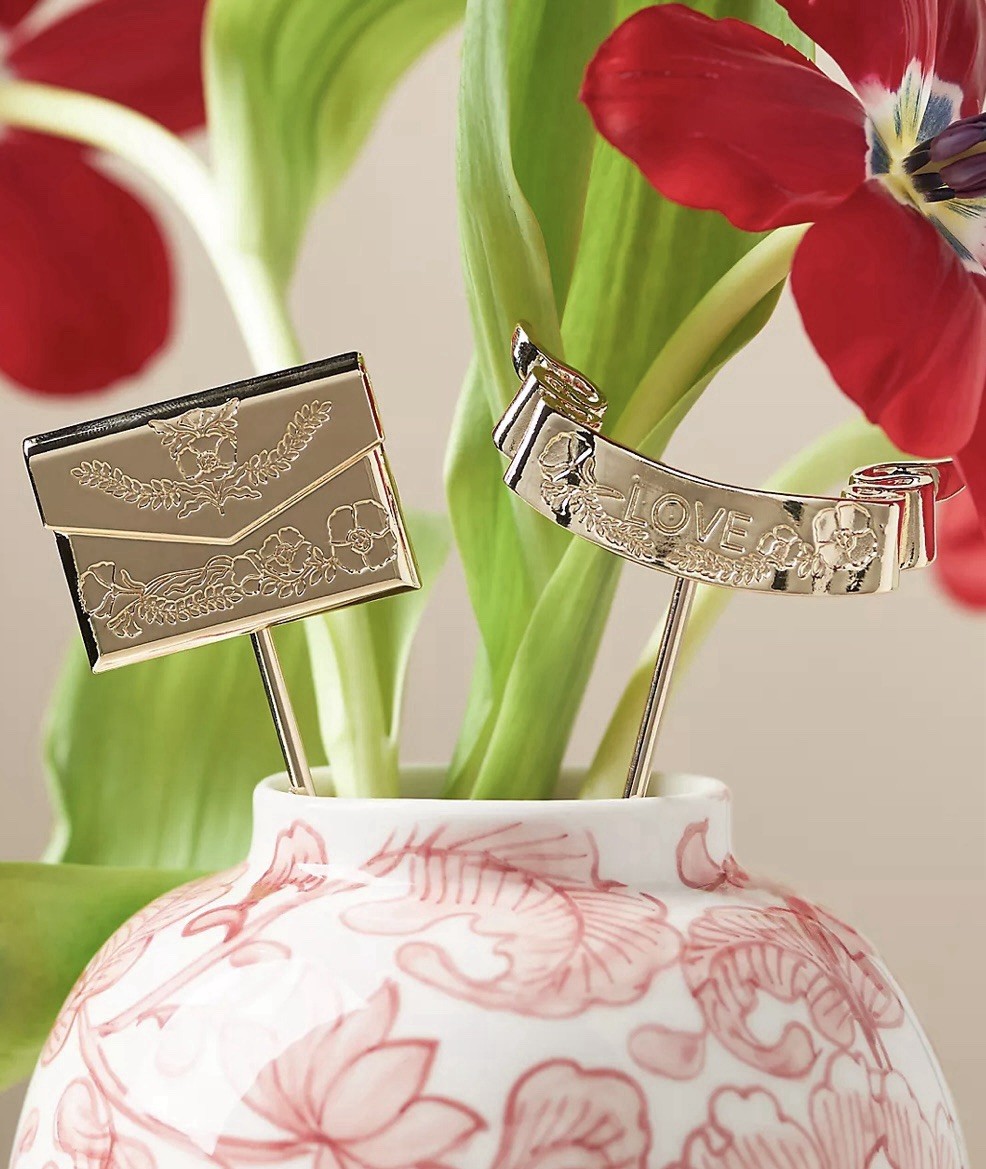 SET OF 2 Anthropologie Gold METAL BOUQUET & POT PICKS Flower House Plant Floral