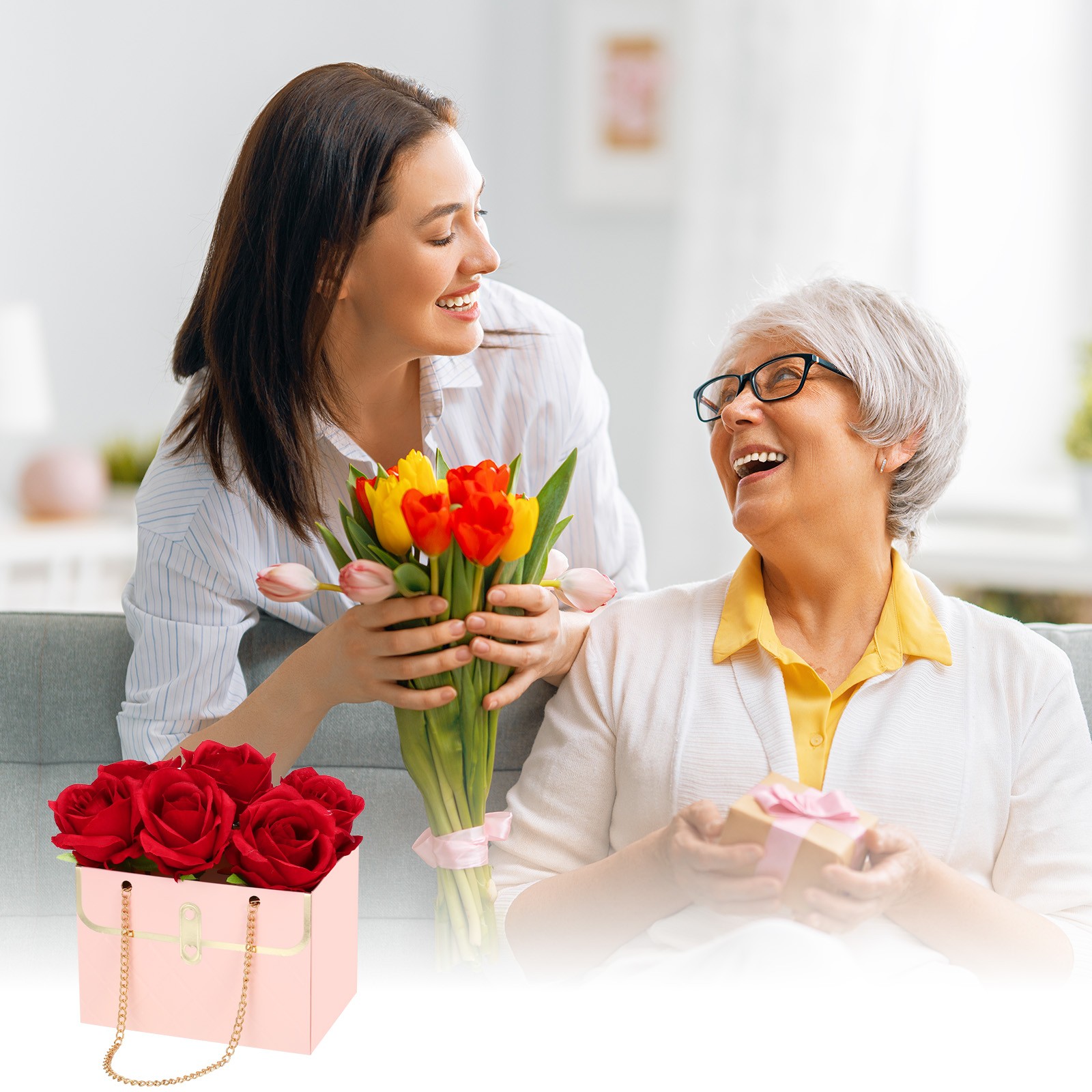 Paper Flower Gift Bags, 9 Pack Florist Bouquet Bags Box