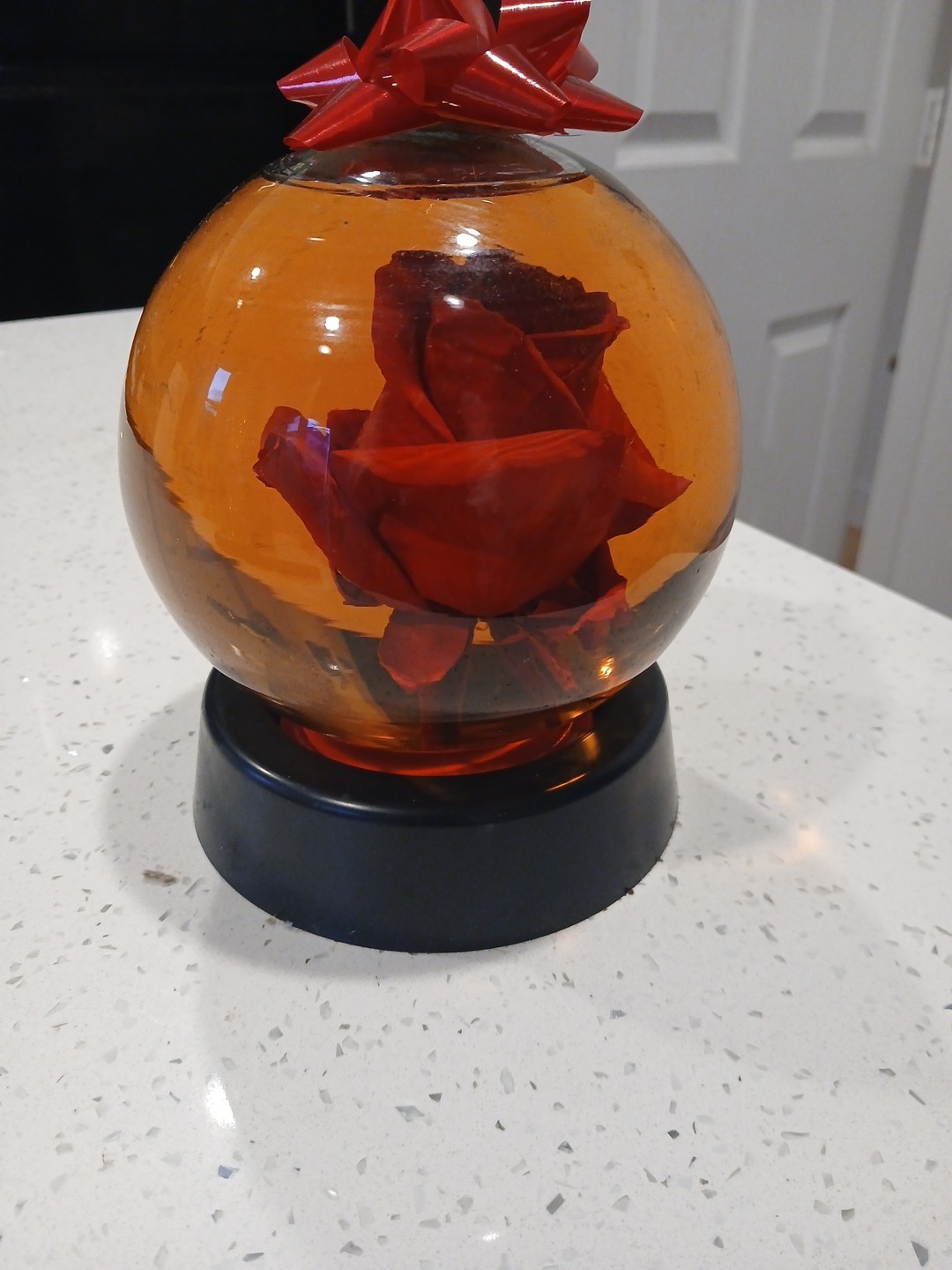 Forever Pink ROSE In Glass Ball Water Dome Globe Large Real Rose 6×6 in.