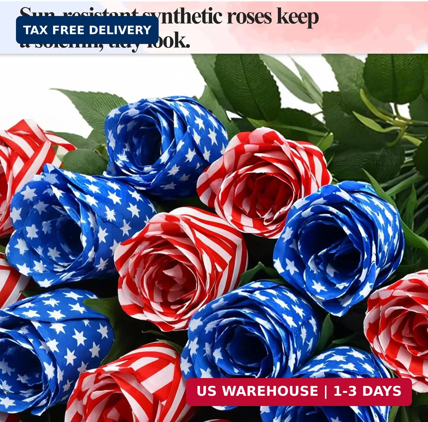 24 Pcs Patriotic Artificial Flowers 17” Red White and Blue 4th of July Flower S