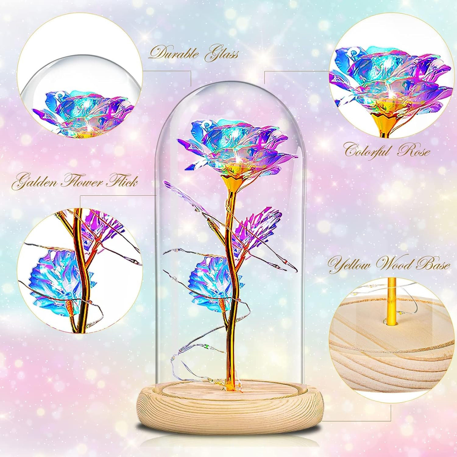 LED Light Eternal Rose Flower In Glass Dome For Him/Her