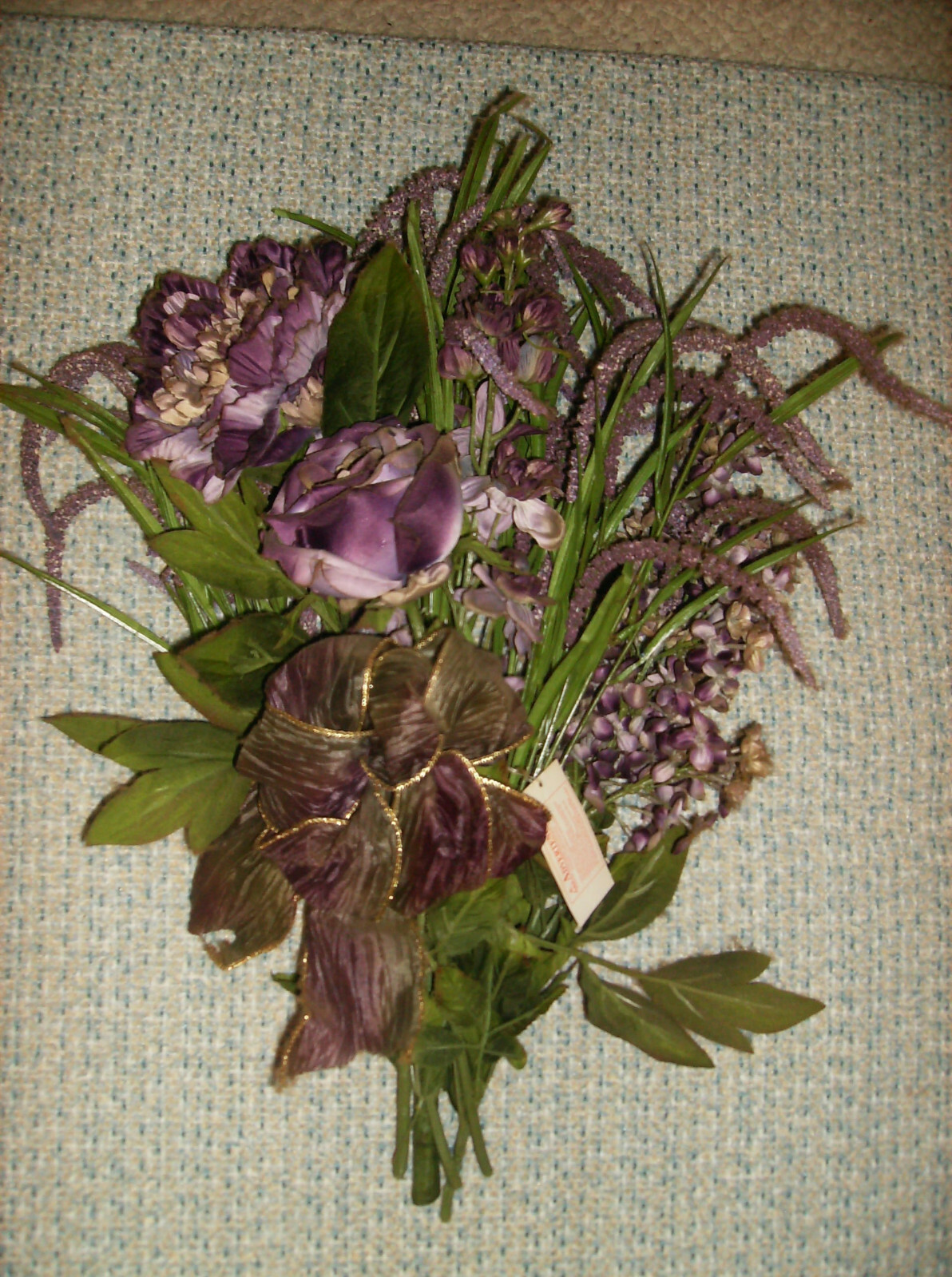 6 PC HOMCO #47011 60011 1909 PURPLE GARDEN CUTTINGS BOUQUET19″H BOW WHISPY BUSH
