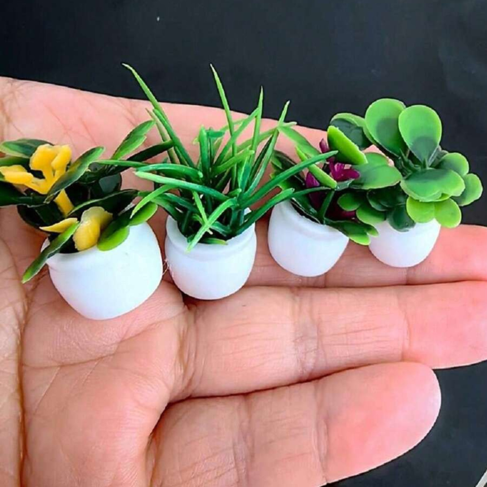 4pcs Mini Potted Plants Statue Tiny Artificial Plant Bonsai for Miniature Garden
