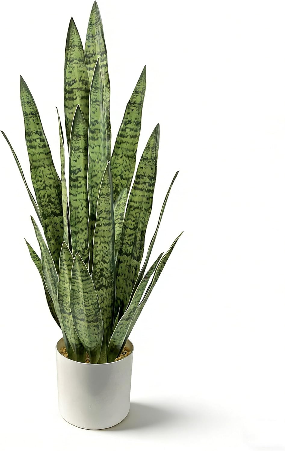 35″ Fake Snake Plant in White Pot – Realistic Faux Decor for Home & Office