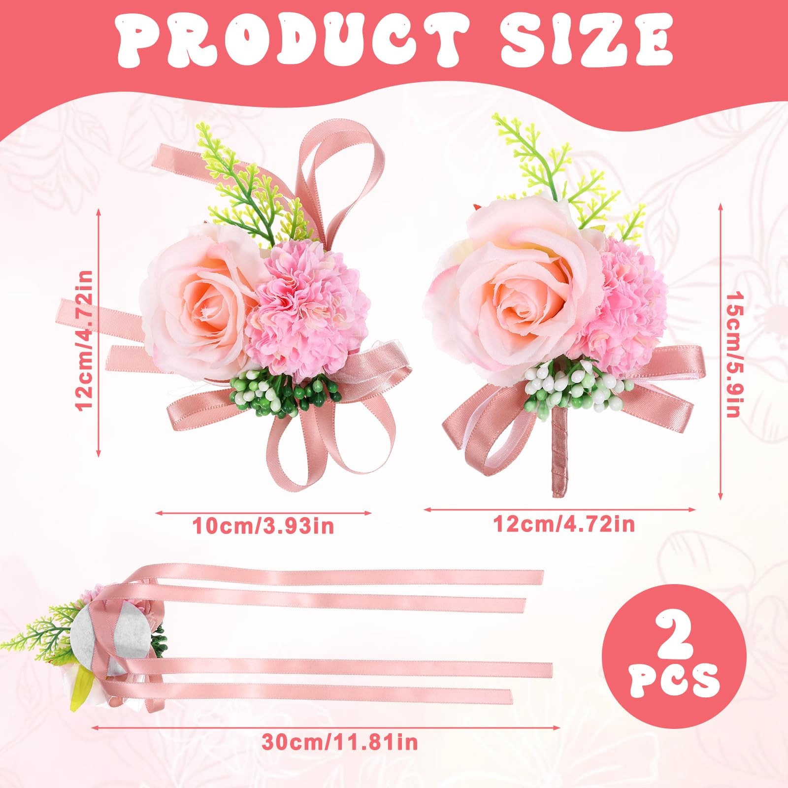 2 PCS Pink Corsage Boutonniere Set Artificial Wristlet Wedding Christmas Decor